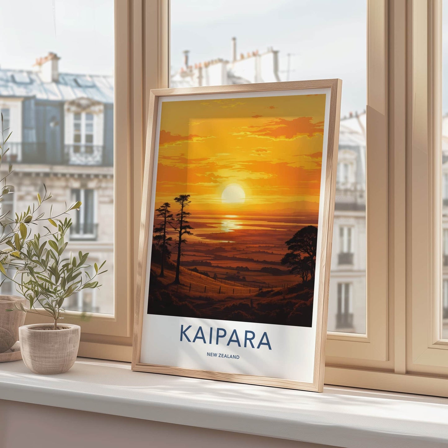 Kaipara Poster - New Zealand Travel Print - Fiery Sunset Estuary Home Decor