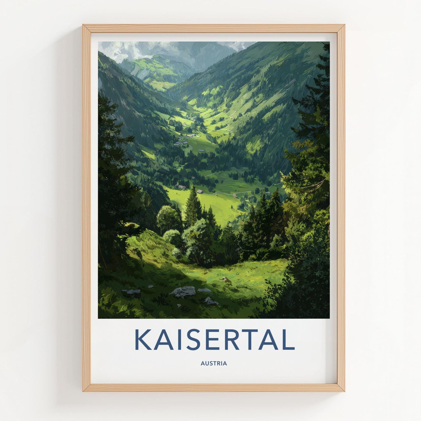 Kaisertal Poster - Austria Travel Art - Green Valley Houses Home Decor
