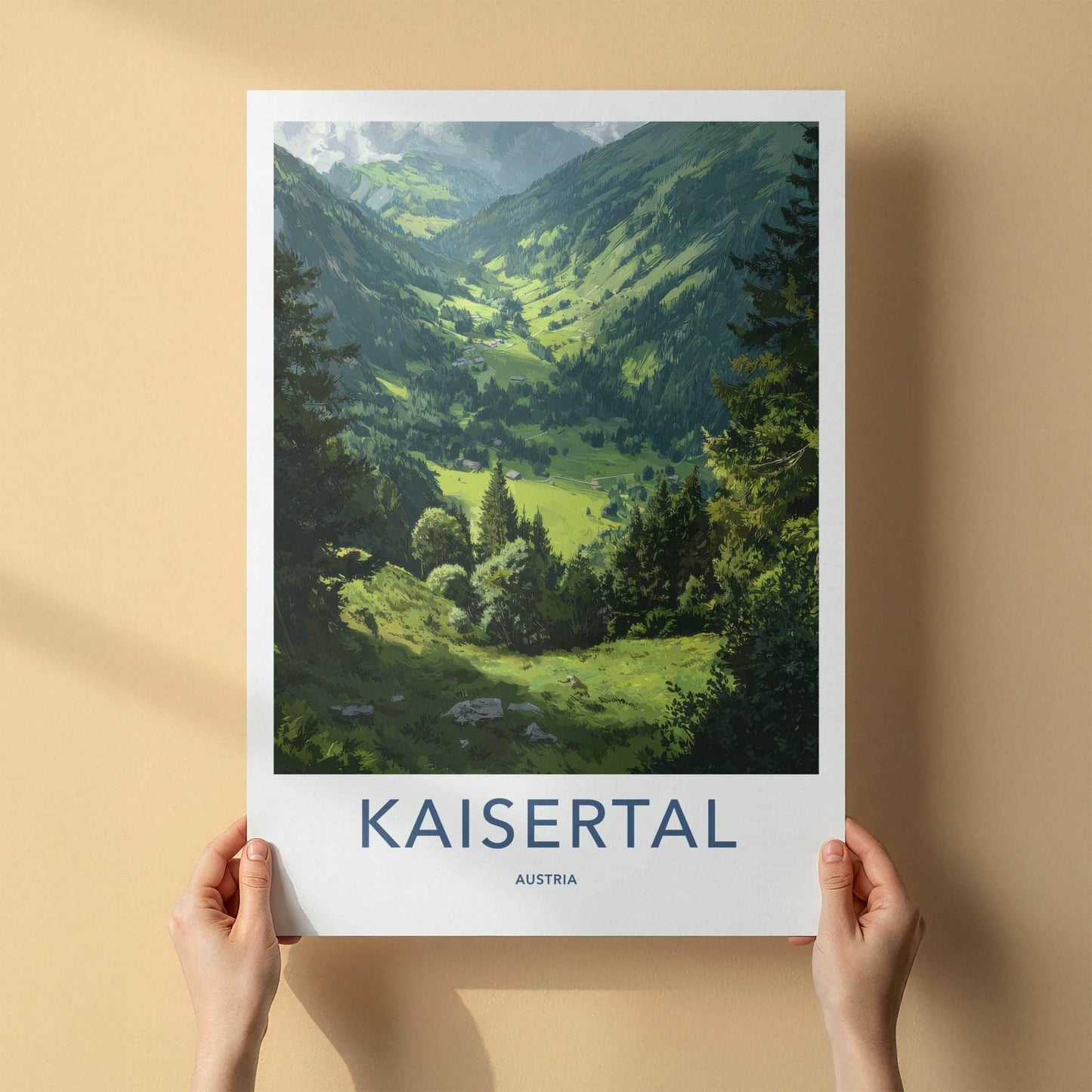 Kaisertal Poster - Austria Travel Art - Green Valley Houses Home Decor
