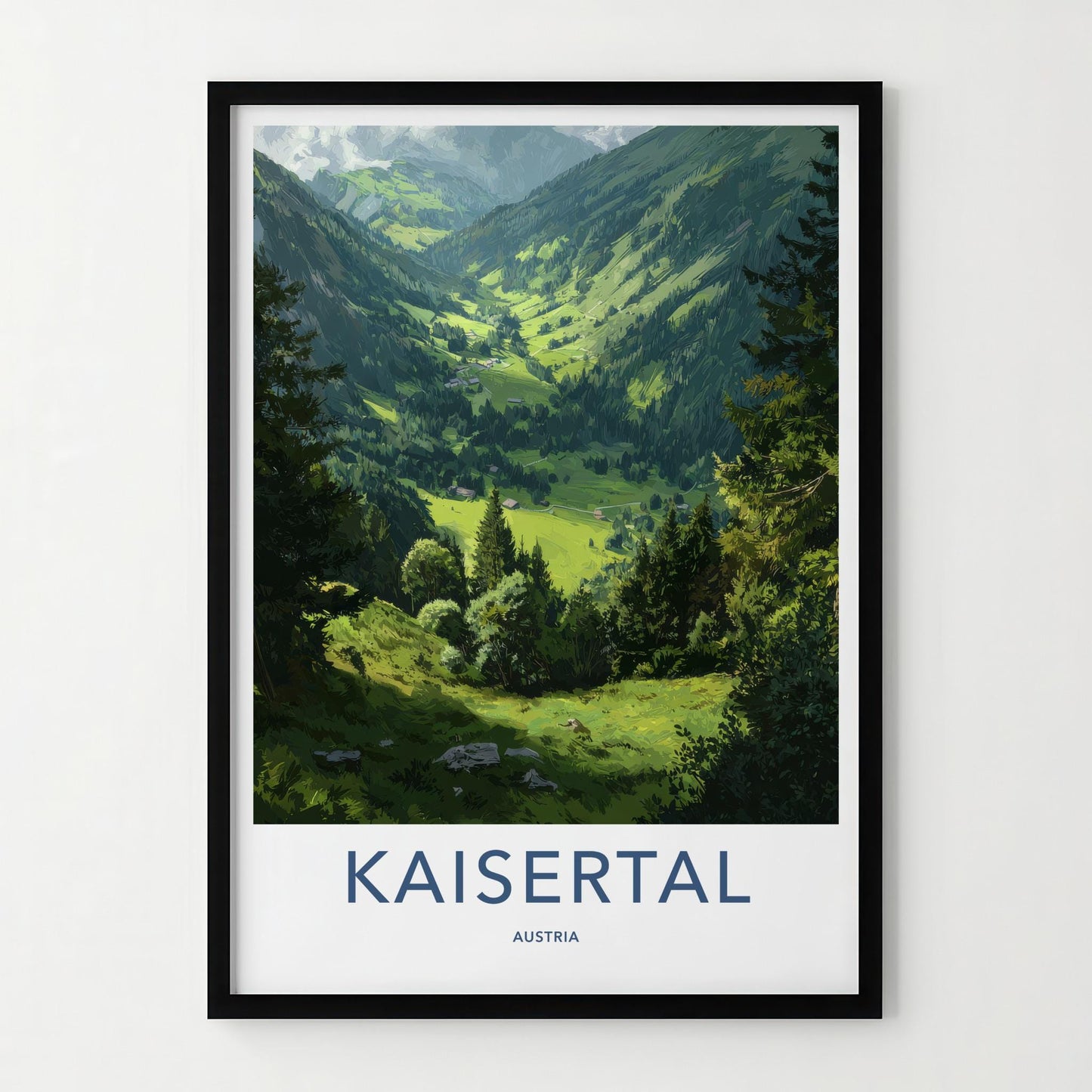Kaisertal Poster - Austria Travel Art - Green Valley Houses Home Decor