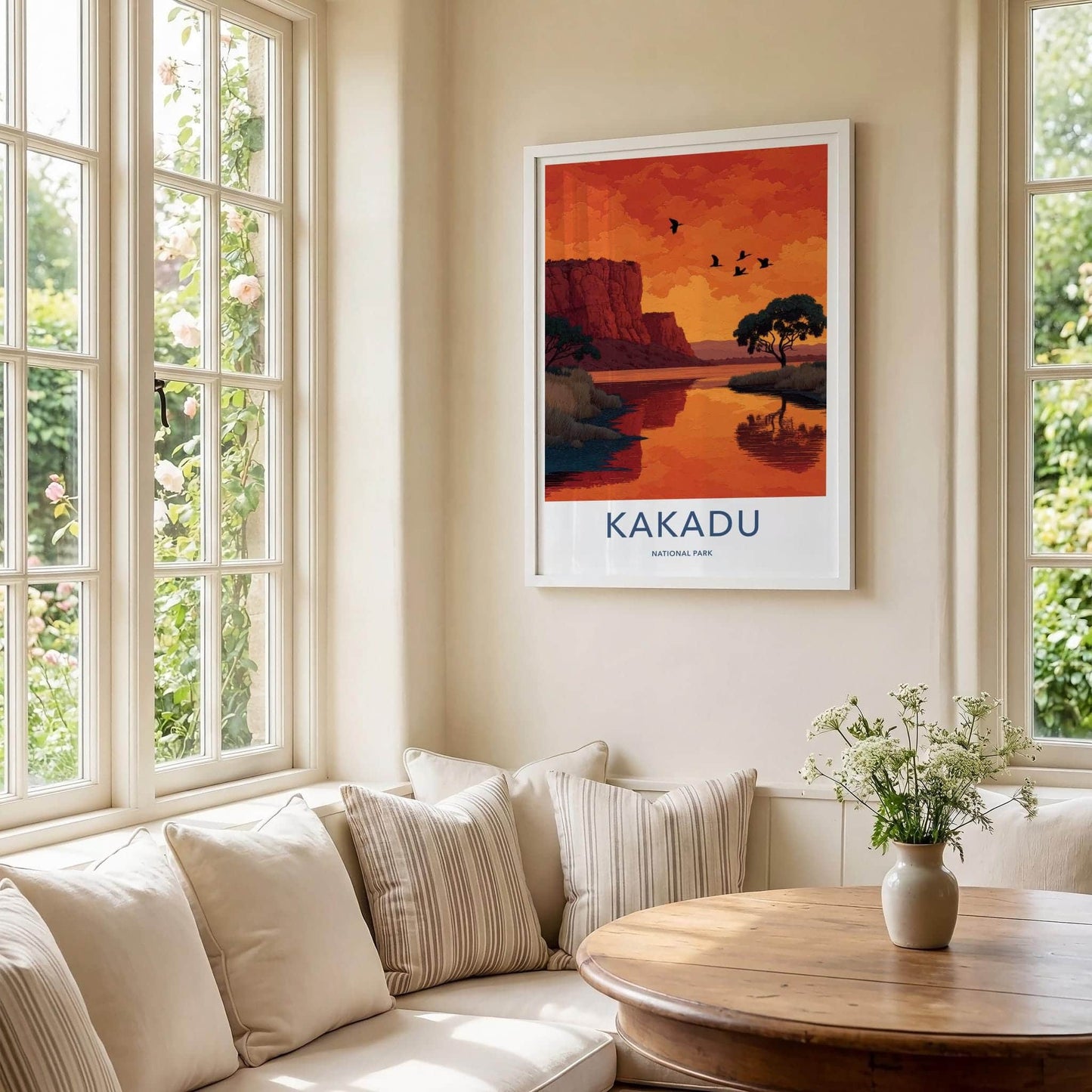 Kakadu National Park Poster - Australia Travel Art - Orange Sunset Birds Home Decor