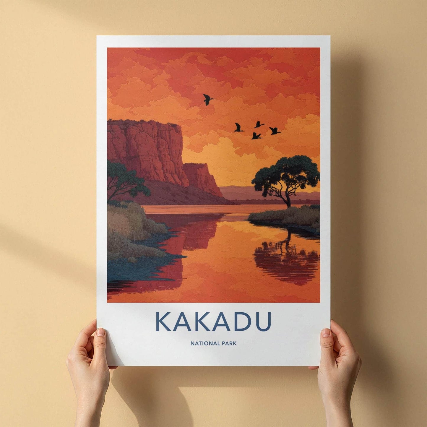Kakadu National Park Poster - Australia Travel Art - Orange Sunset Birds Home Decor