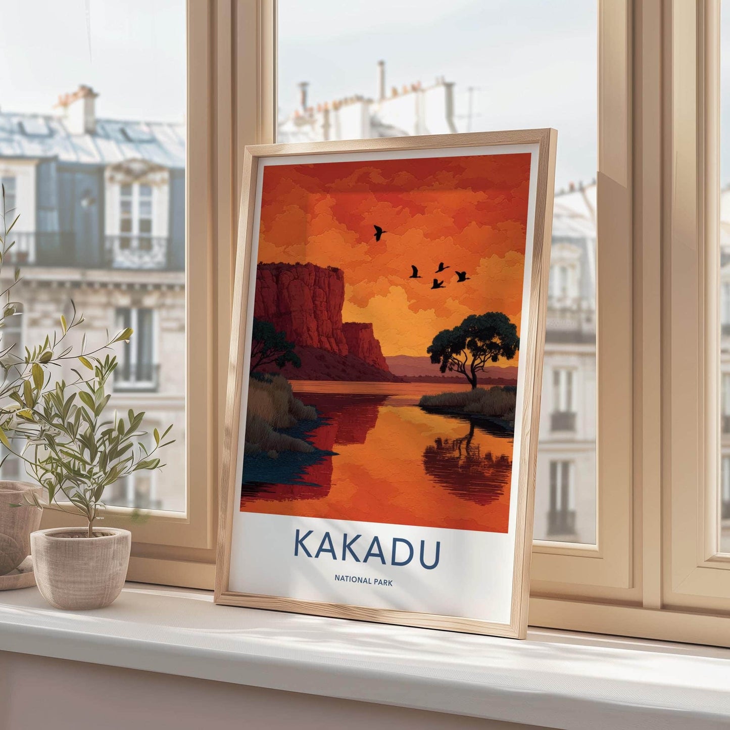 Kakadu National Park Poster - Australia Travel Art - Orange Sunset Birds Home Decor
