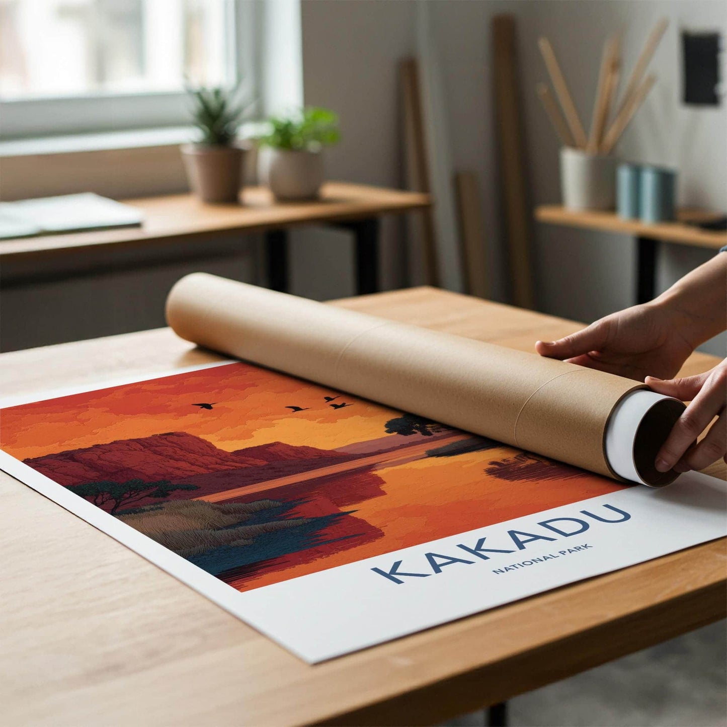 Kakadu National Park Poster - Australia Travel Art - Orange Sunset Birds Home Decor