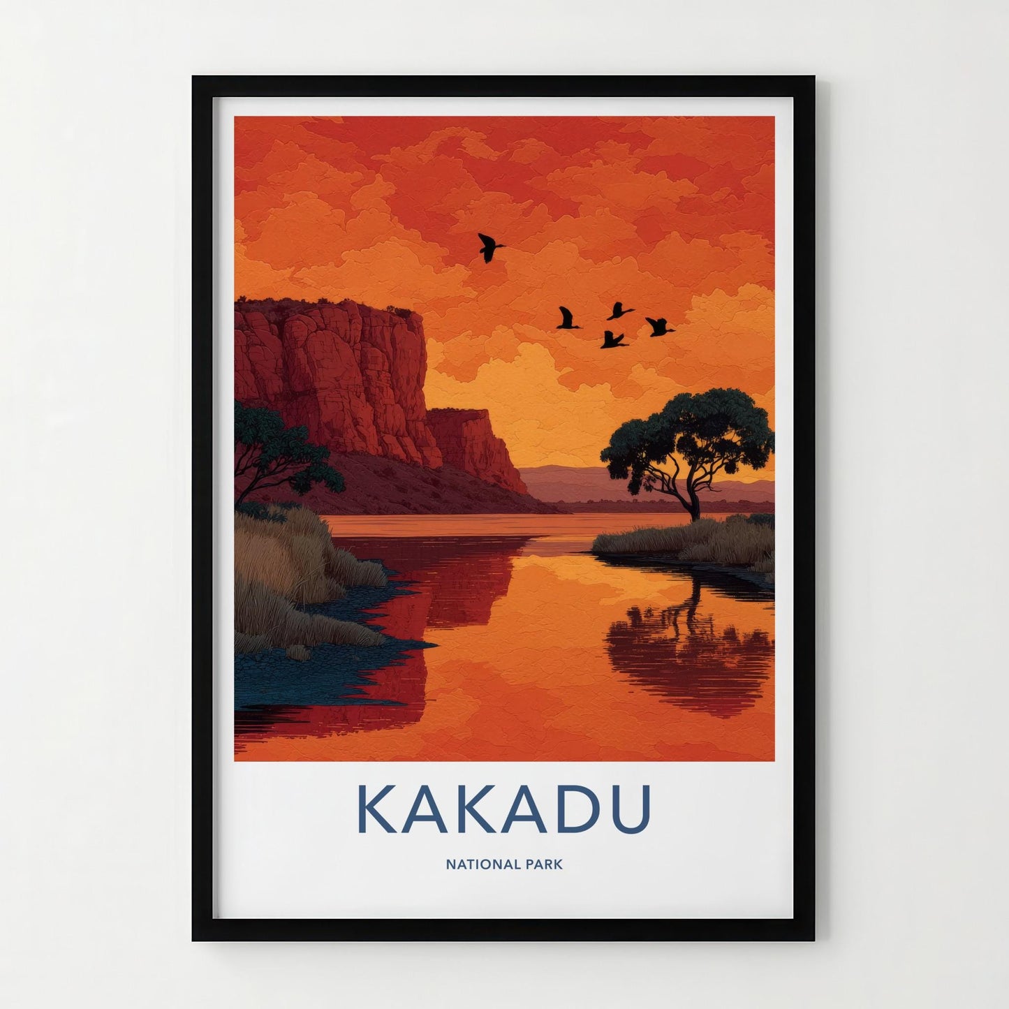 Kakadu National Park Poster - Australia Travel Art - Orange Sunset Birds Home Decor