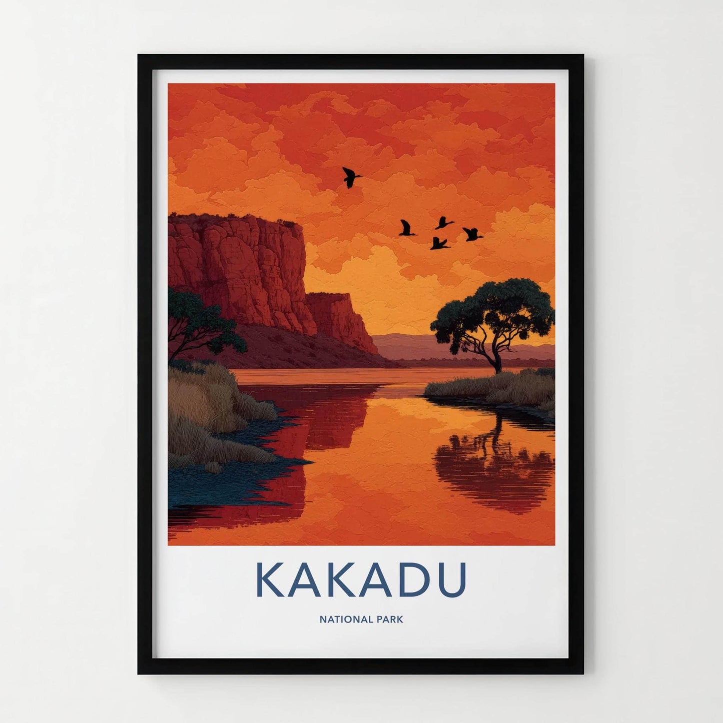 Kakadu National Park Poster - Australia Travel Art - Orange Sunset Birds Home Decor