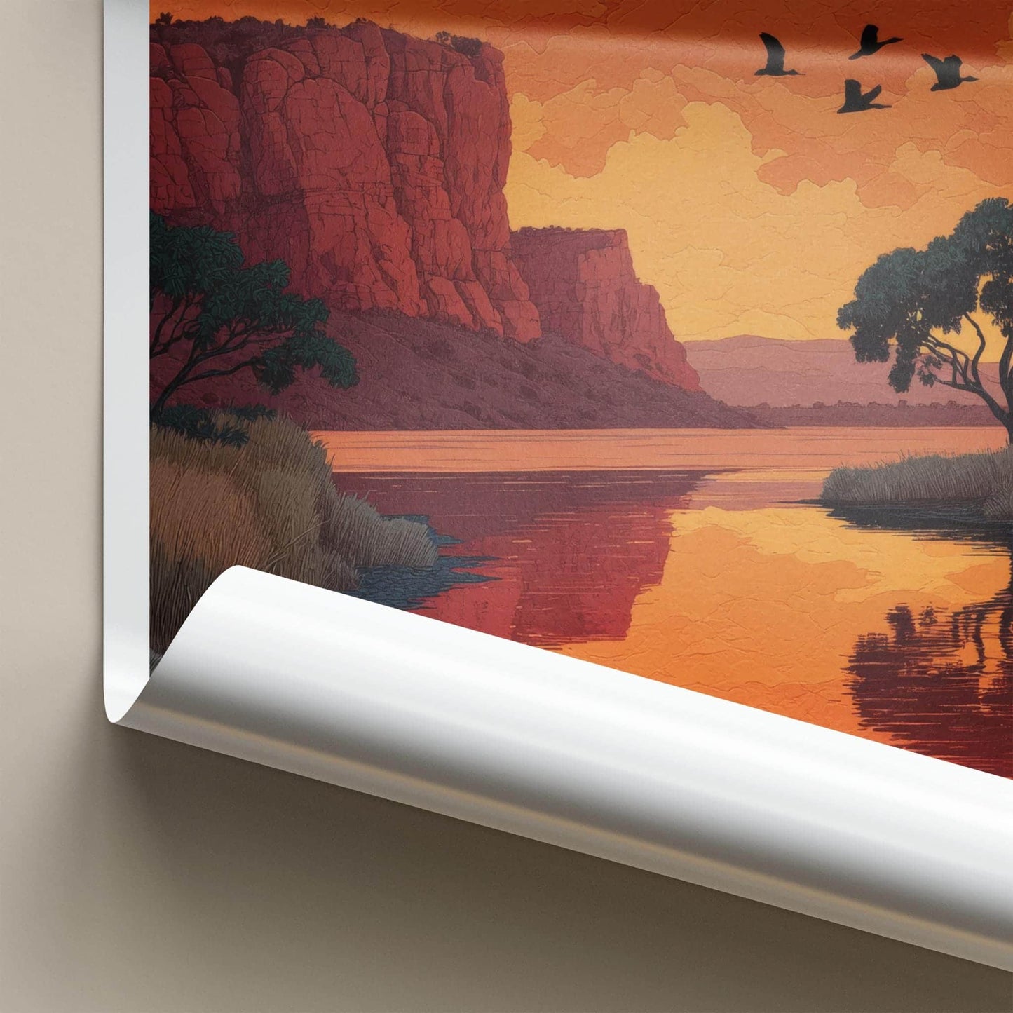 Kakadu National Park Poster - Australia Travel Art - Orange Sunset Birds Home Decor