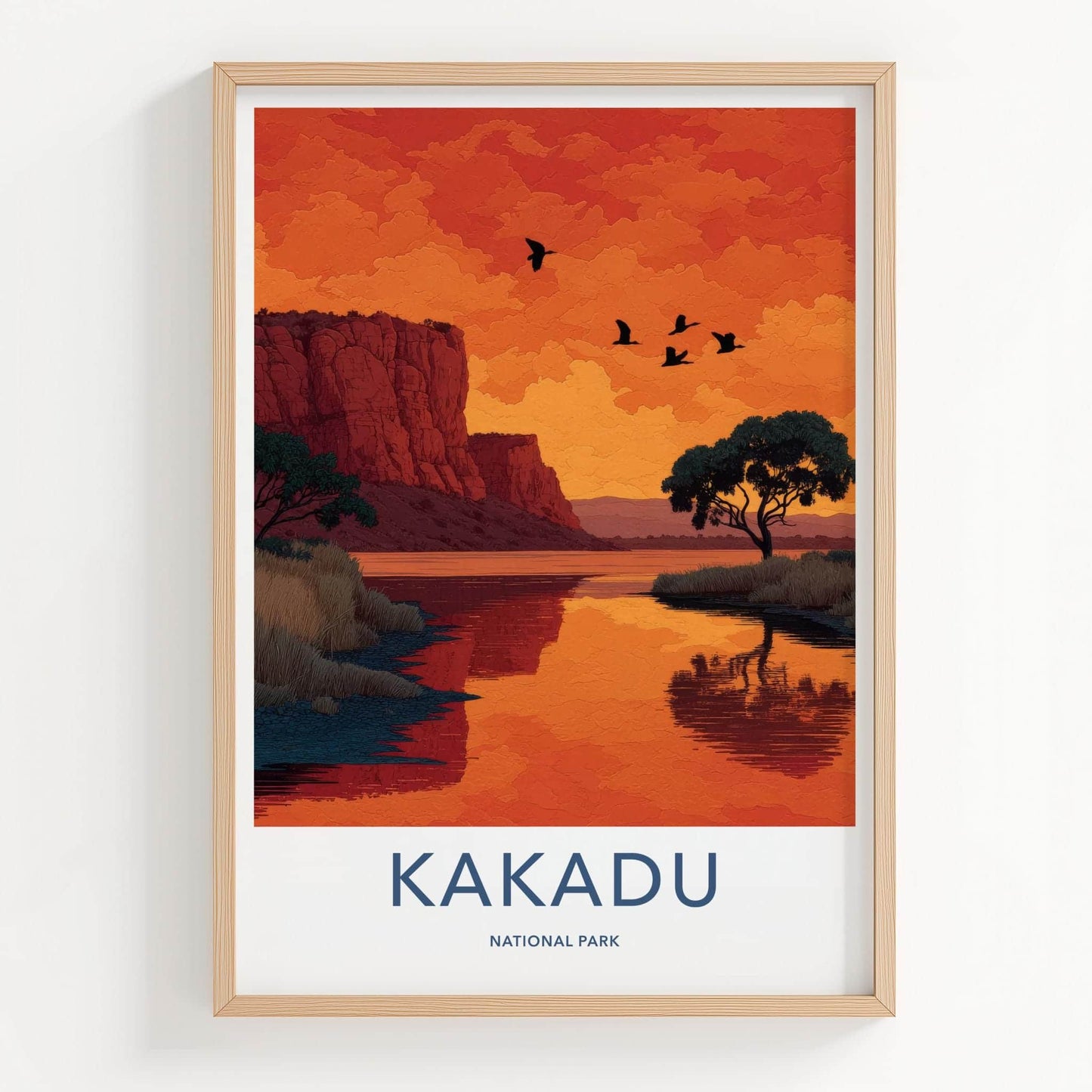 Kakadu National Park Poster - Australia Travel Art - Orange Sunset Birds Home Decor