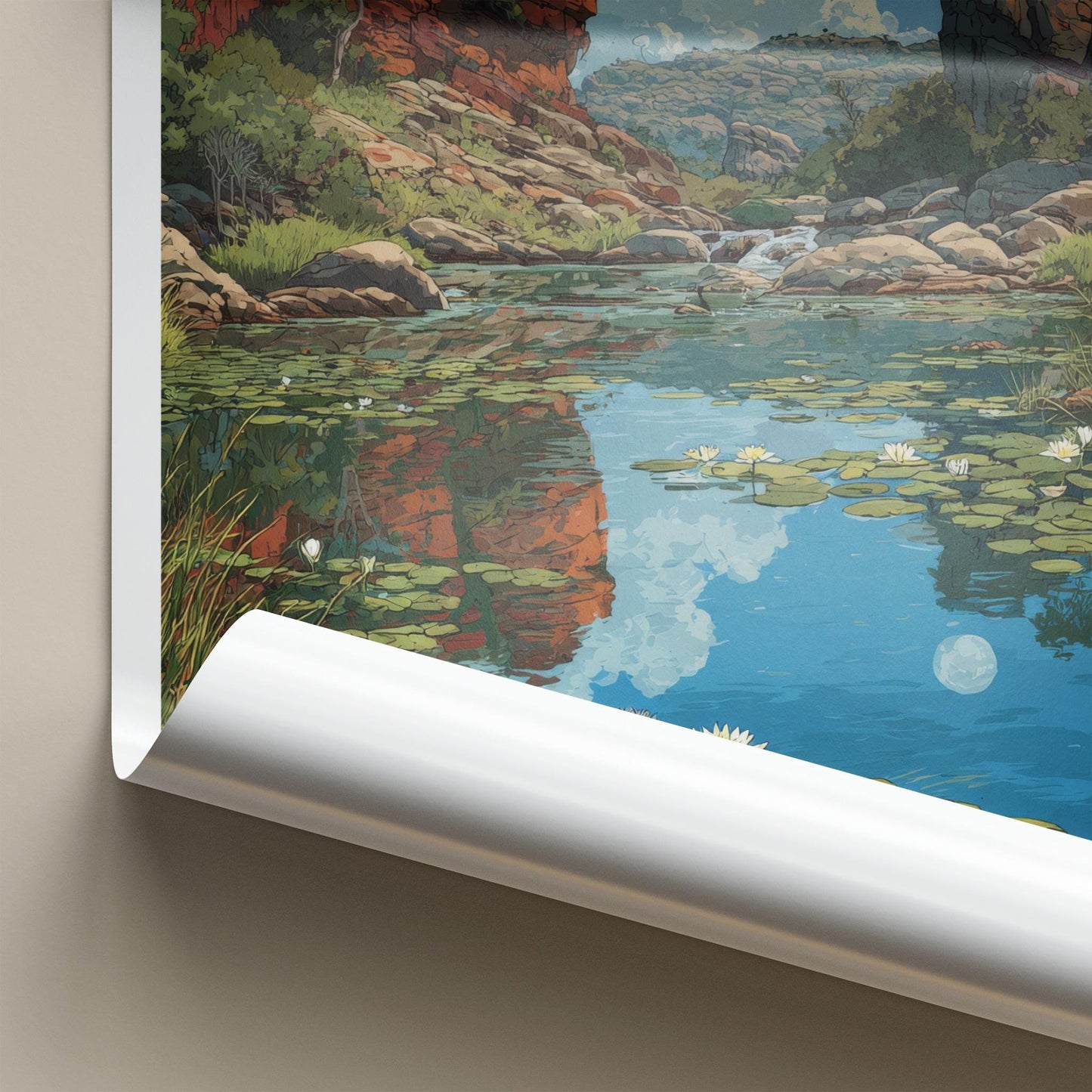 Kakadu Poster - Australia Travel Art - Moonlit Rocky Pool Wall Decor
