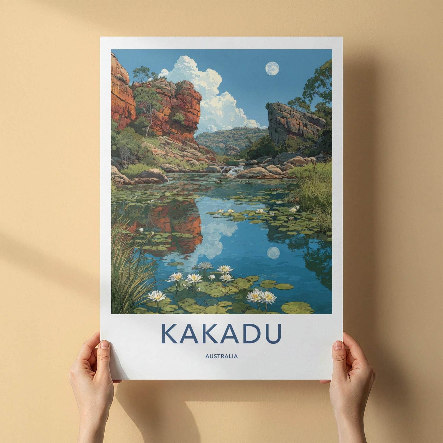 Kakadu Poster - Australia Travel Art - Moonlit Rocky Pool Wall Decor