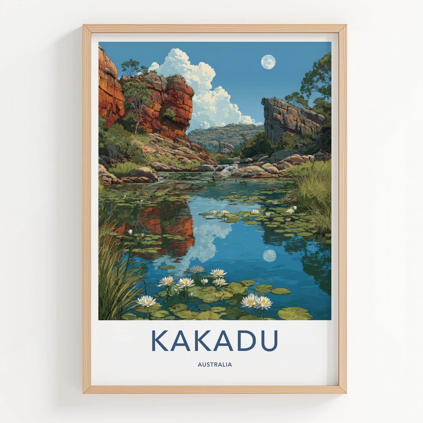 Kakadu Poster - Australia Travel Art - Moonlit Rocky Pool Wall Decor