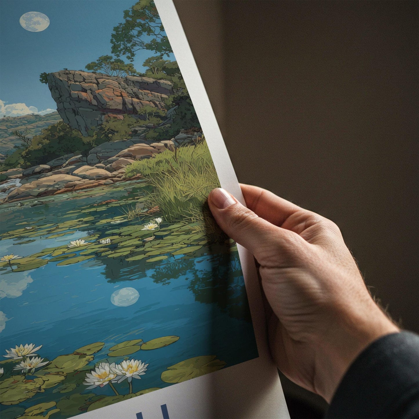 Kakadu Poster - Australia Travel Art - Moonlit Rocky Pool Wall Decor