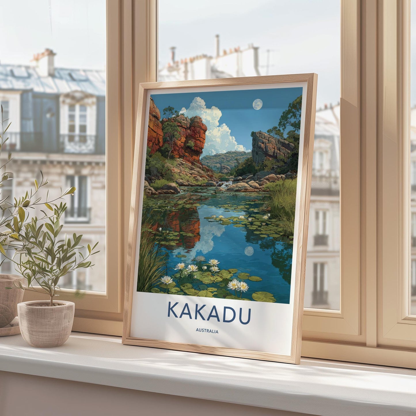 Kakadu Poster - Australia Travel Art - Moonlit Rocky Pool Wall Decor