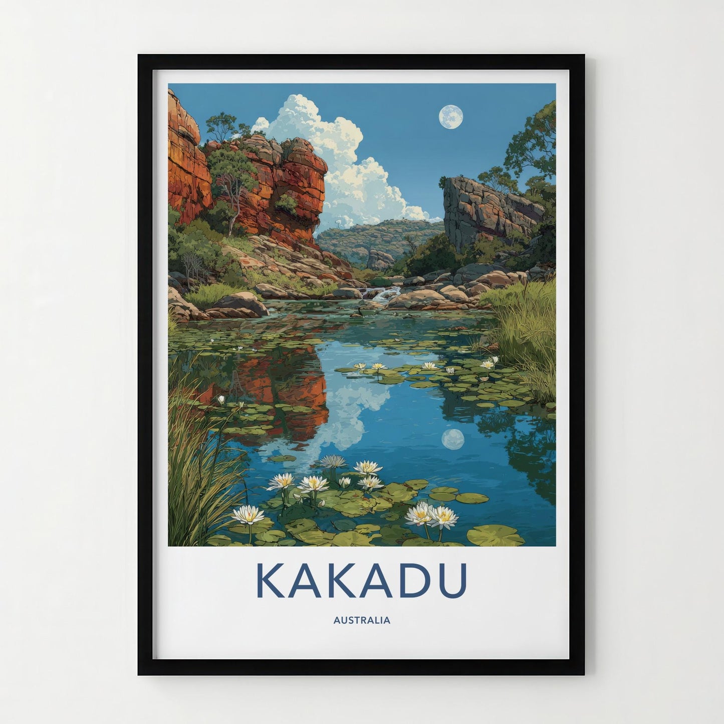 Kakadu Poster - Australia Travel Art - Moonlit Rocky Pool Wall Decor