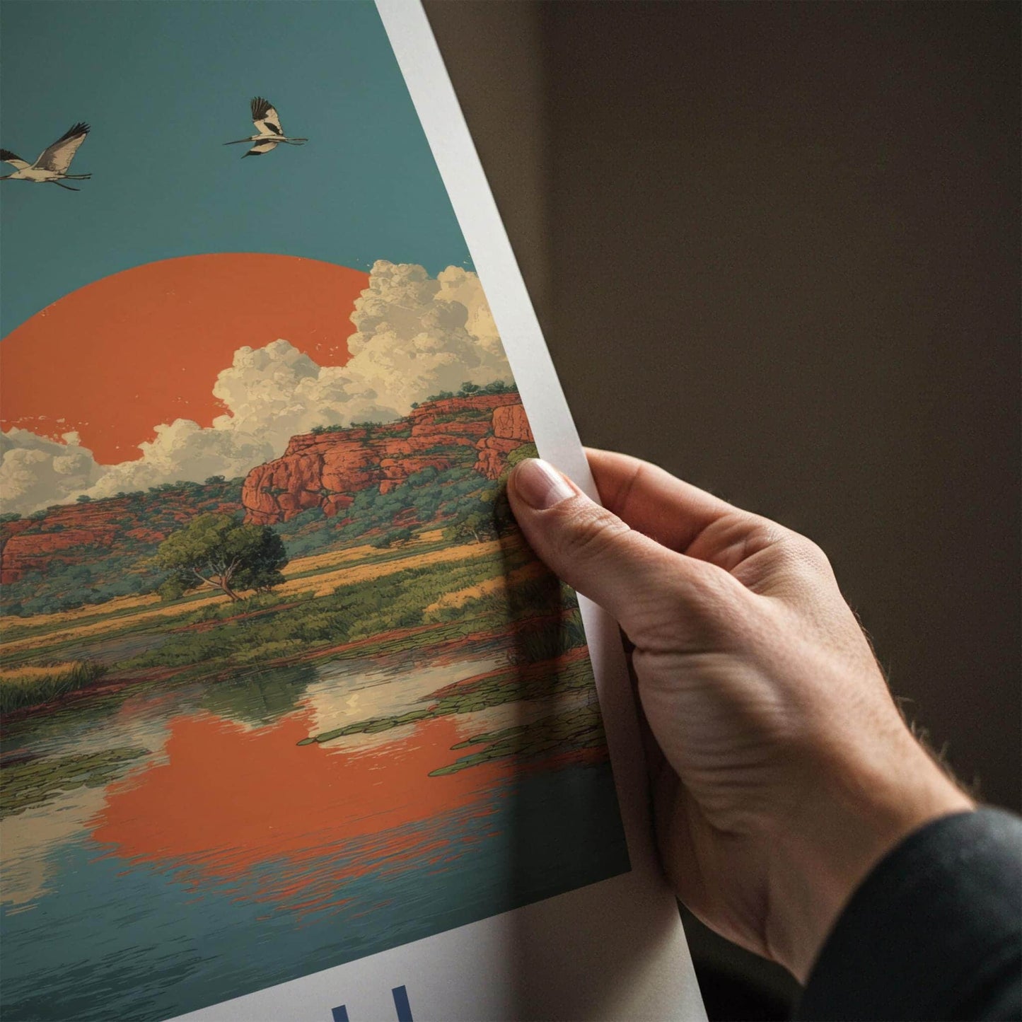 Kakadu Poster - Australia Travel Art - Wetland Sunset Birds Home Decor
