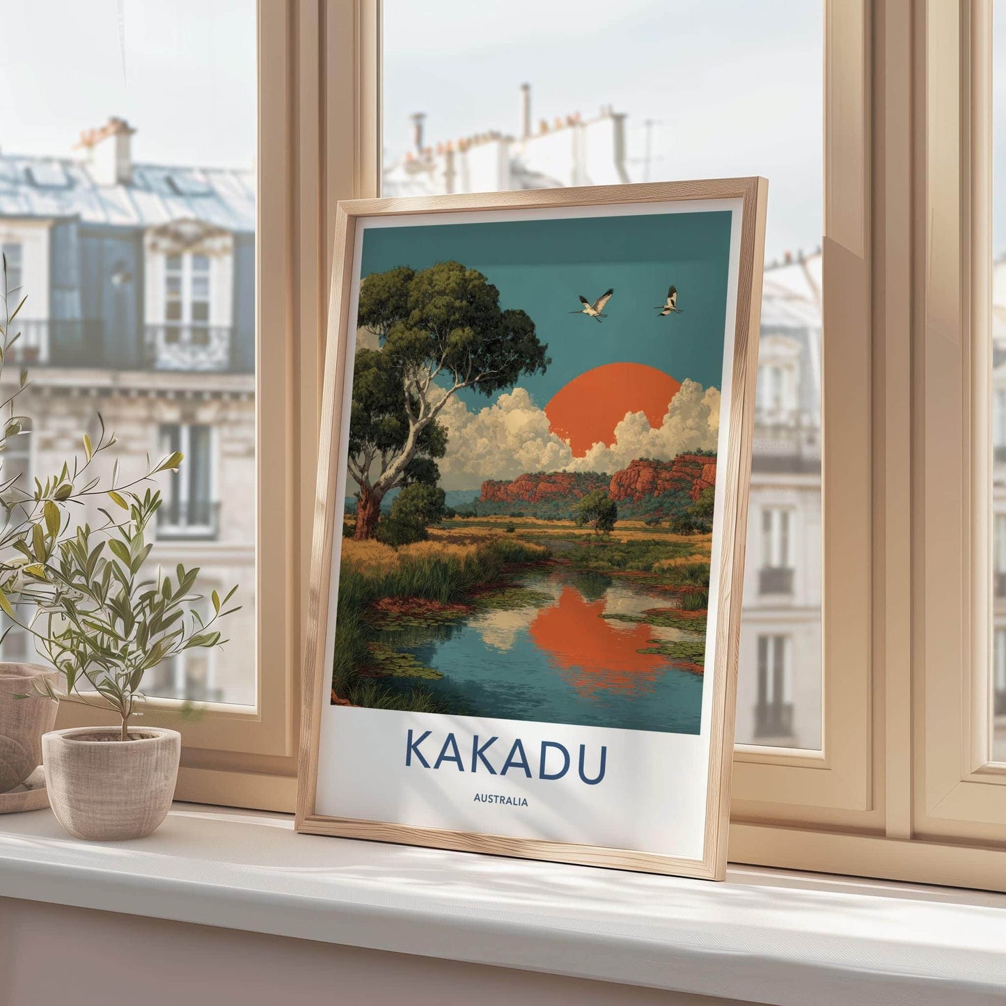 Kakadu Poster - Australia Travel Art - Wetland Sunset Birds Home Decor