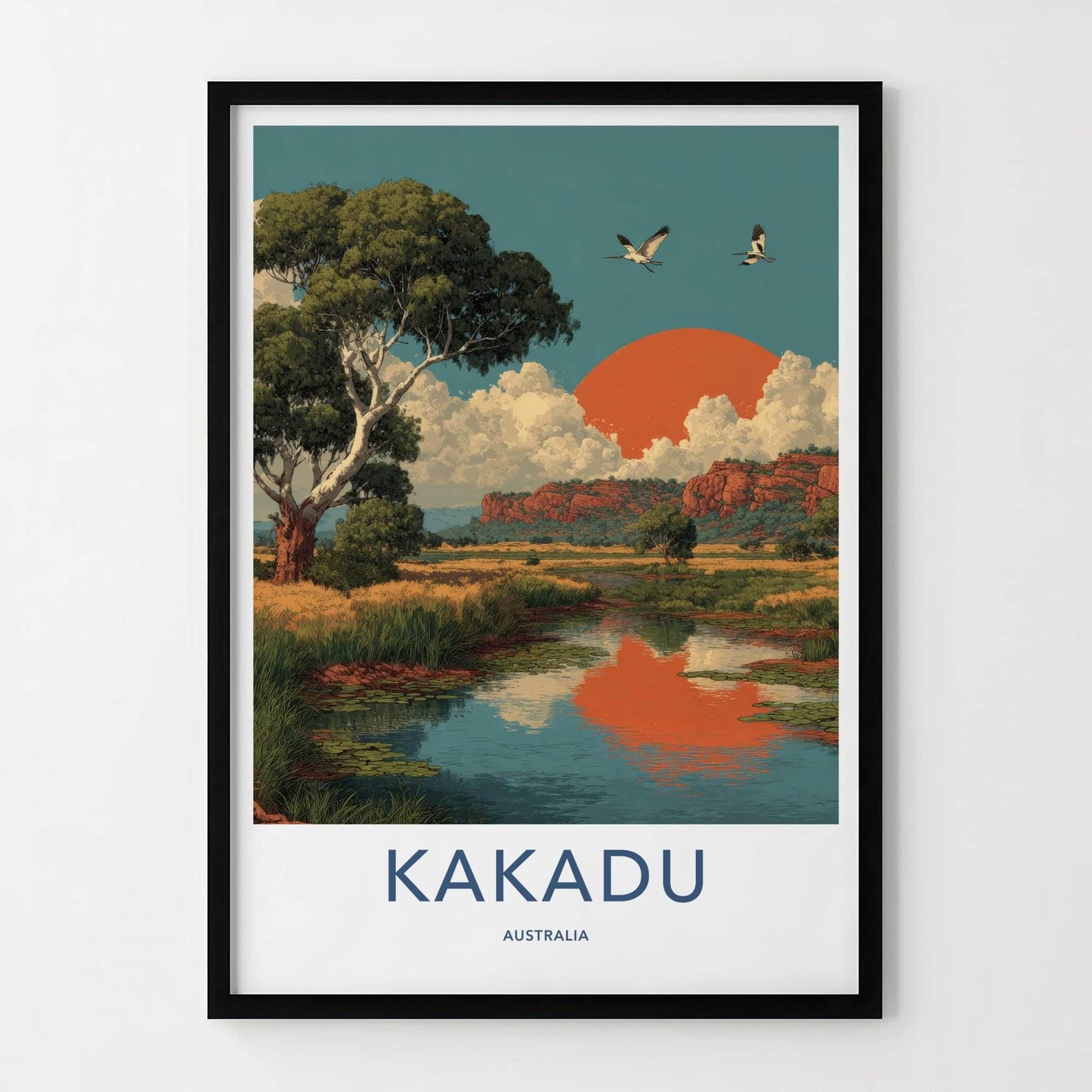 Kakadu Poster - Australia Travel Art - Wetland Sunset Birds Home Decor