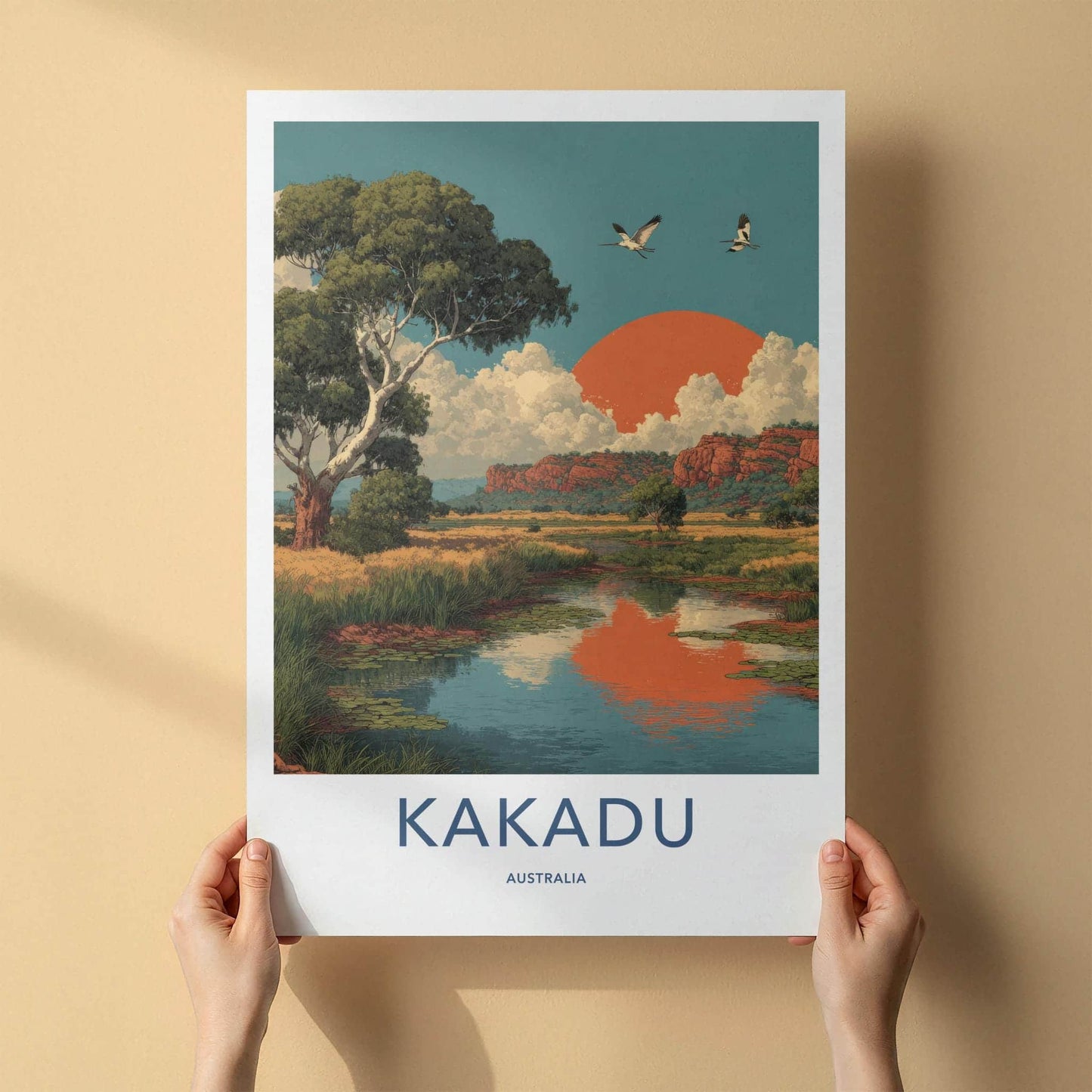 Kakadu Poster - Australia Travel Art - Wetland Sunset Birds Home Decor