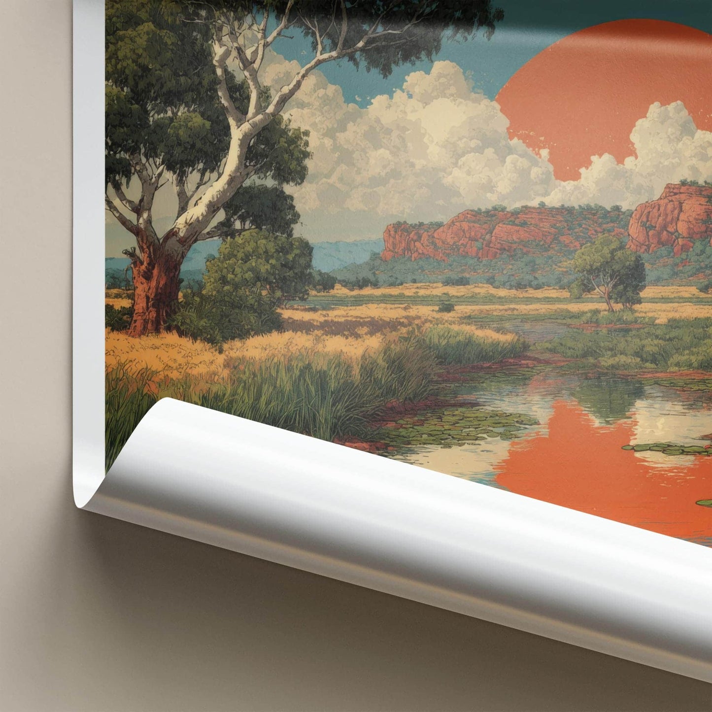 Kakadu Poster - Australia Travel Art - Wetland Sunset Birds Home Decor
