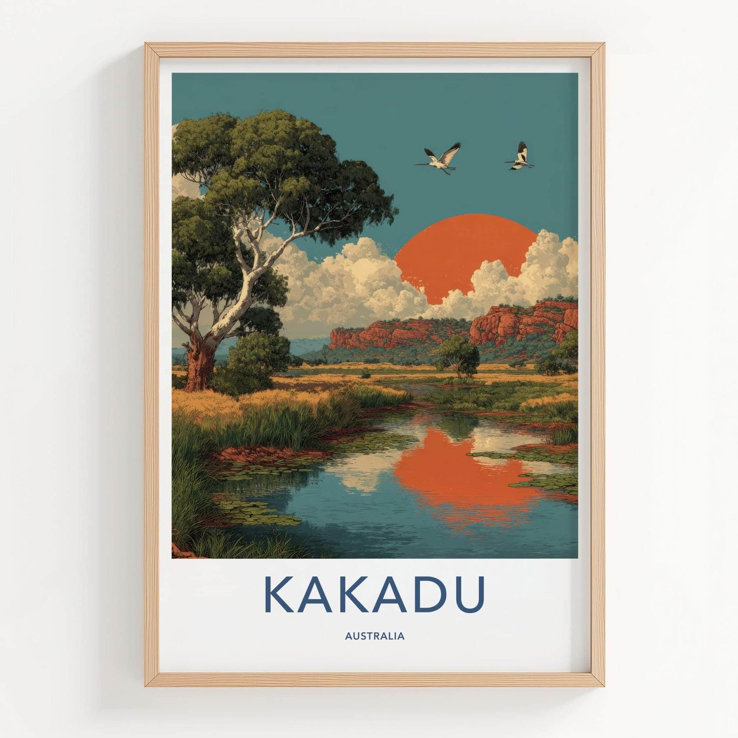 Kakadu Poster - Australia Travel Art - Wetland Sunset Birds Home Decor