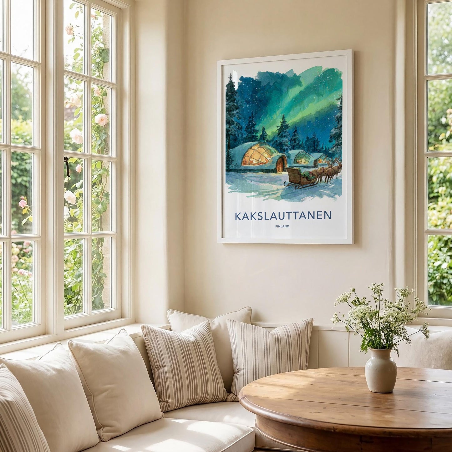 Kakslauttanen Poster - Finland Travel Art - Aurora Igloos Sleigh Home Decor