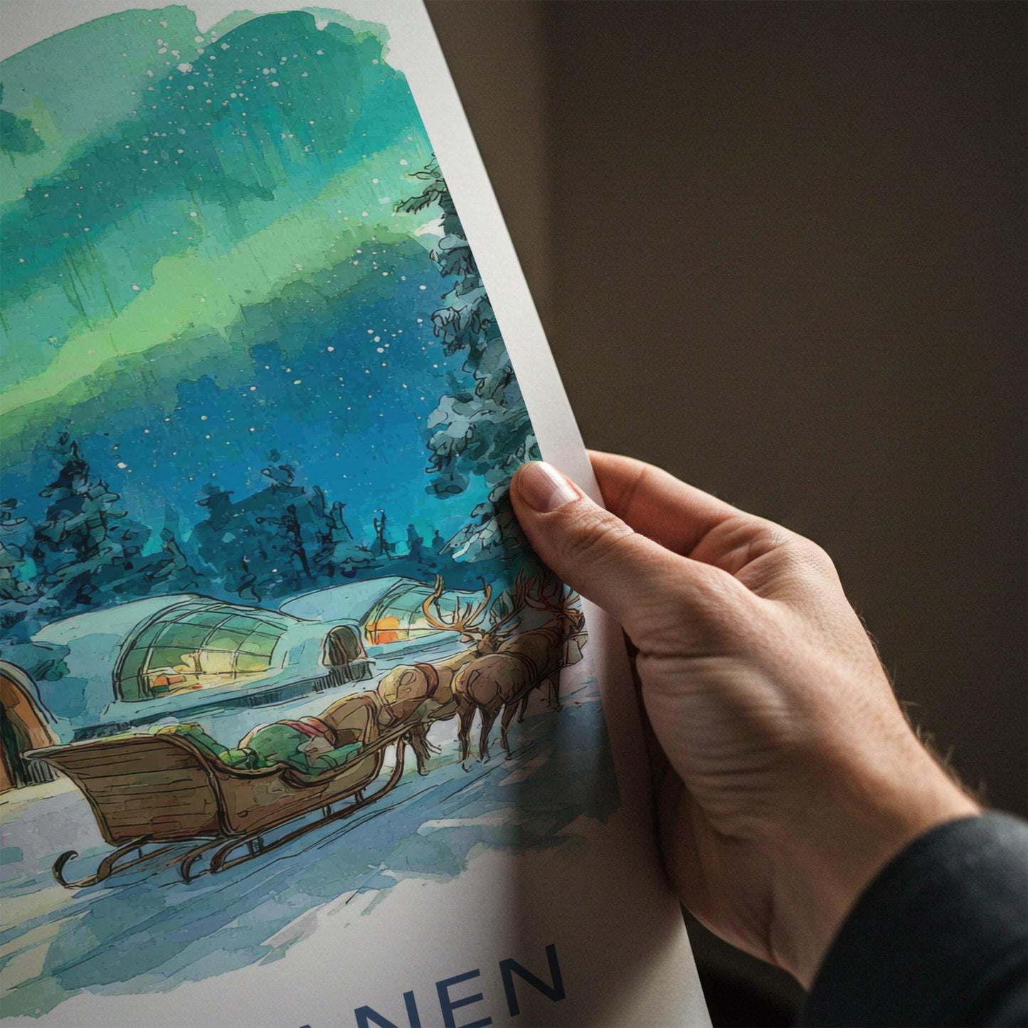 Kakslauttanen Poster - Finland Travel Art - Aurora Igloos Sleigh Home Decor