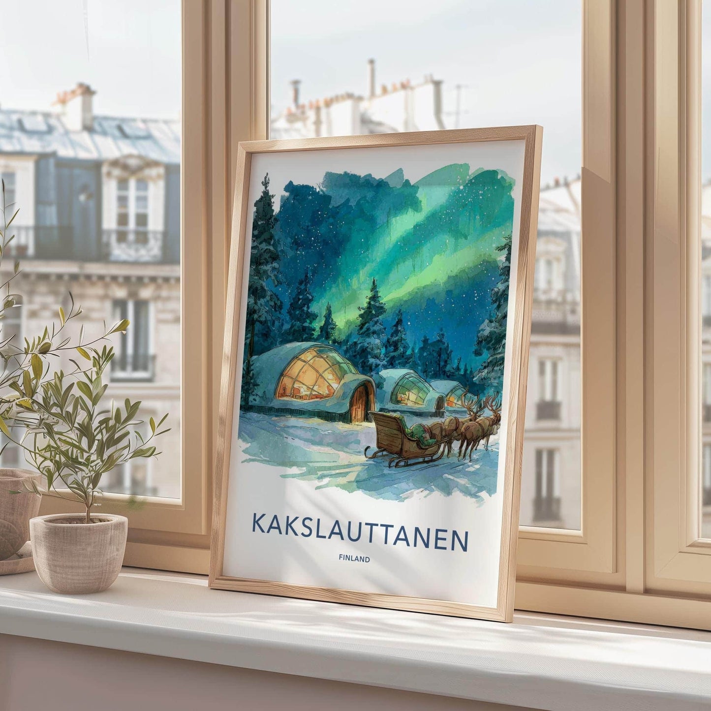 Kakslauttanen Poster - Finland Travel Art - Aurora Igloos Sleigh Home Decor
