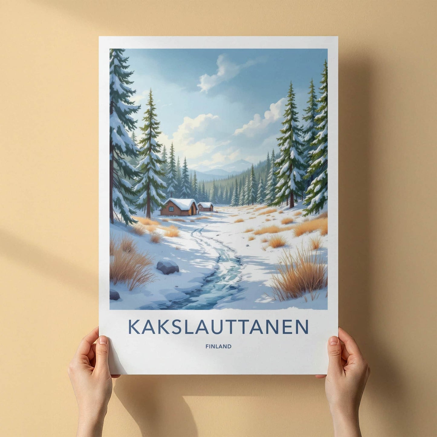 Kakslauttanen Poster - Finland Travel Art - Snowy Forest Cabins Wall Decor