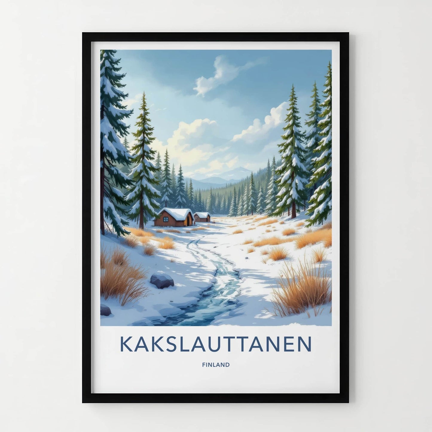 Kakslauttanen Poster - Finland Travel Art - Snowy Forest Cabins Wall Decor