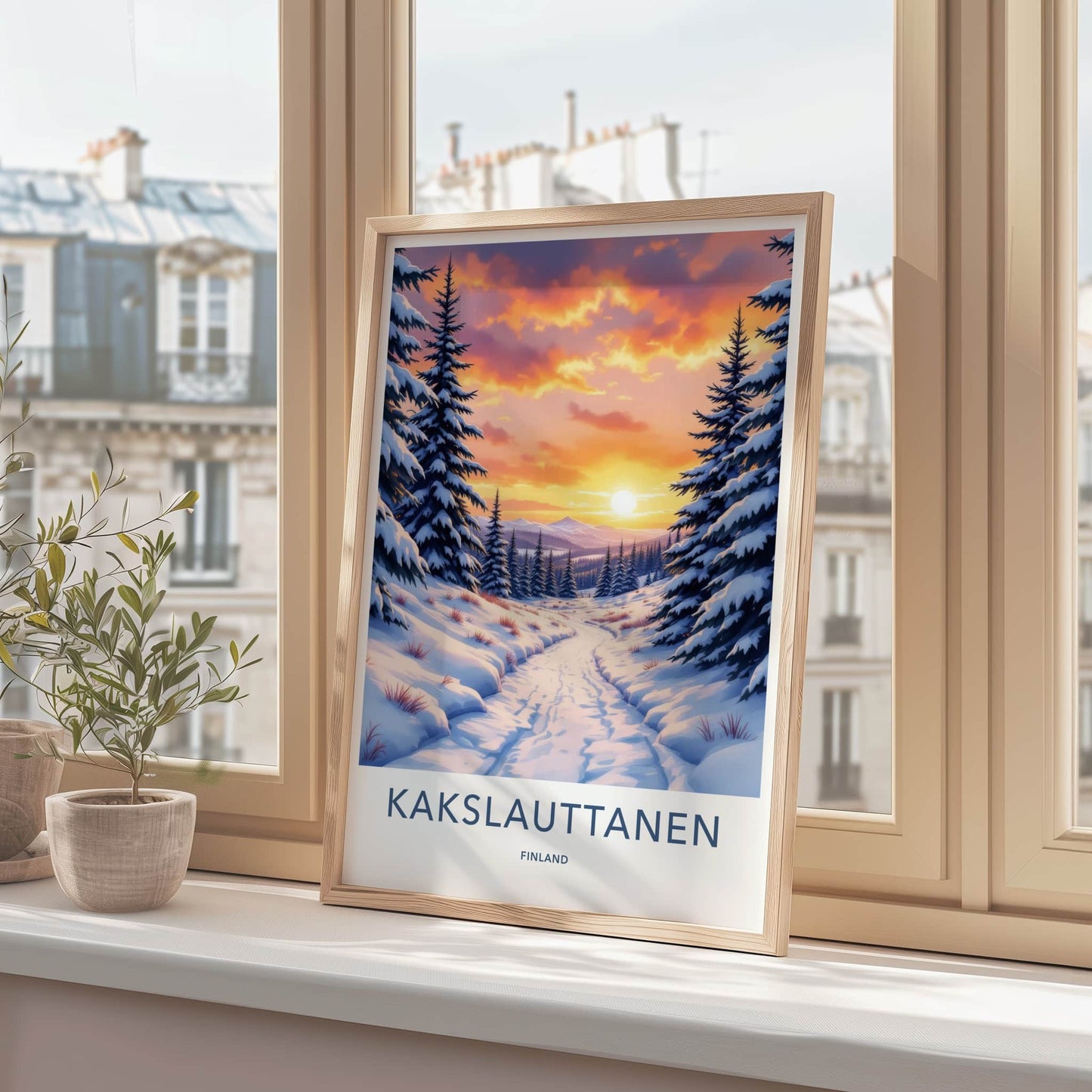 Kakslauttanen Poster - Finland Travel Art - Snowy Forest Sunset Home Decor