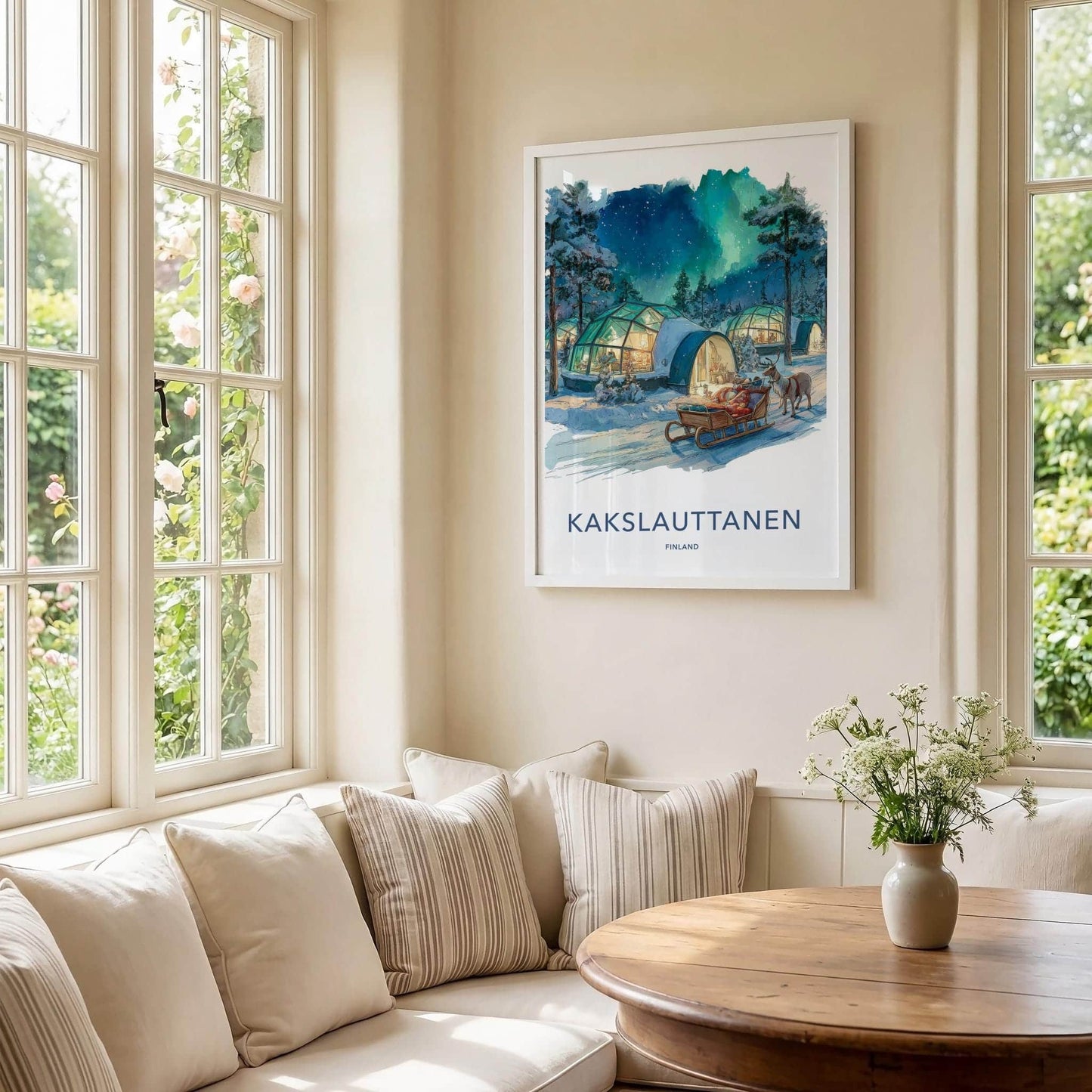 Kakslauttanen Poster - Finland Travel Art - Snowy Igloo Aurora Home Decor