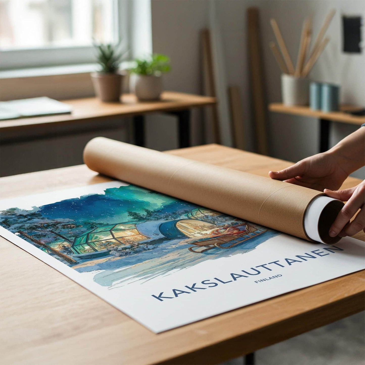 Kakslauttanen Poster - Finland Travel Art - Snowy Igloo Aurora Home Decor