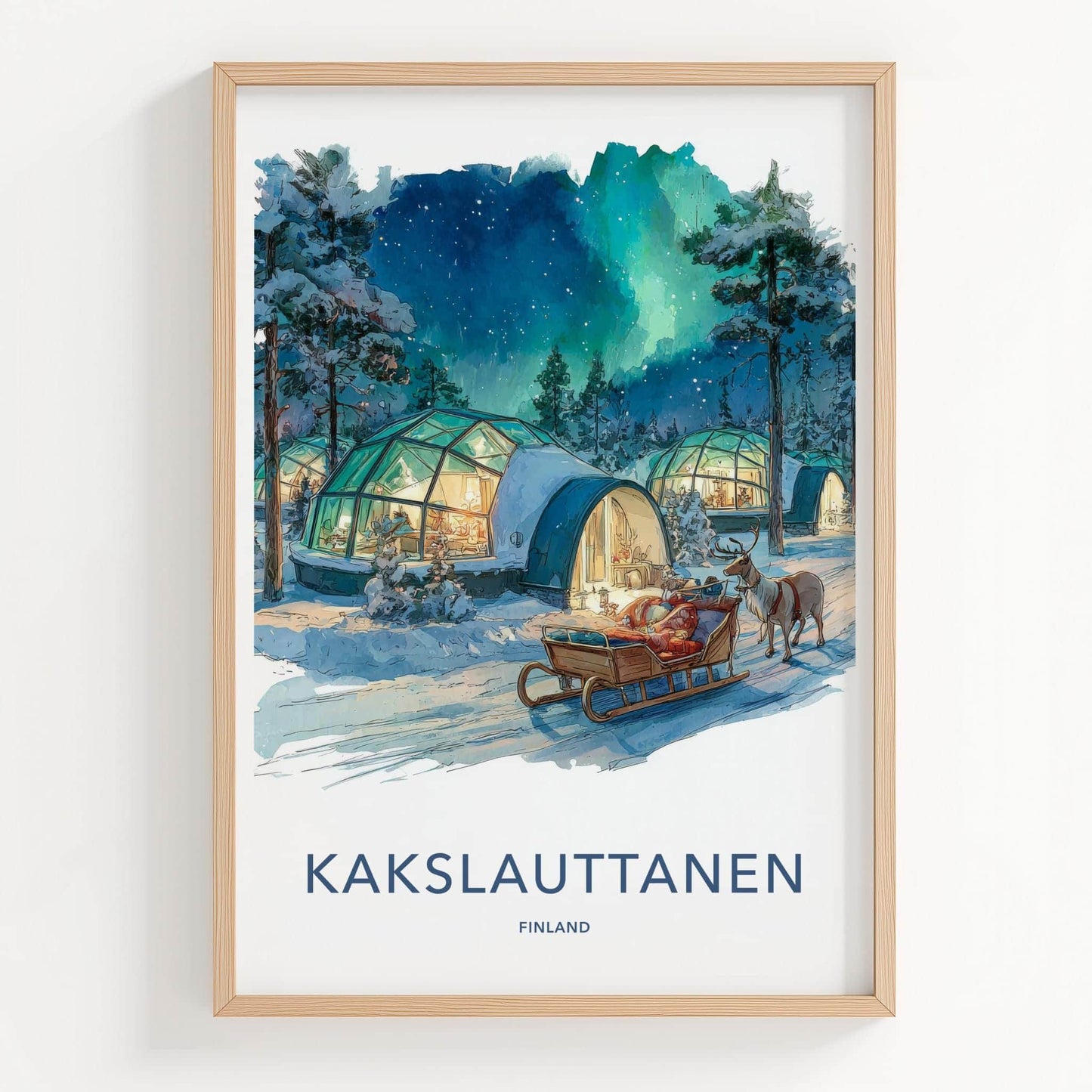 Kakslauttanen Poster - Finland Travel Art - Snowy Igloo Aurora Home Decor