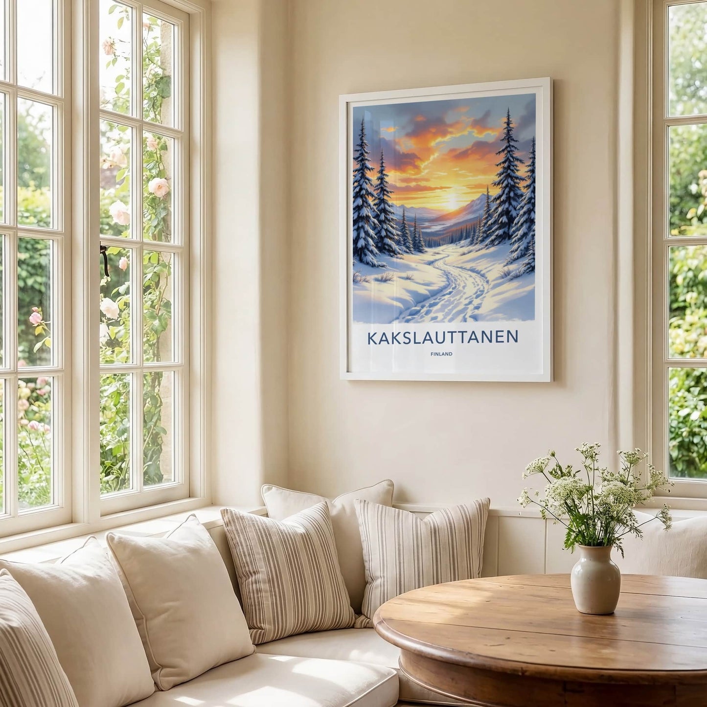 Kakslauttanen Poster - Finland Travel Art - Winter Path Sunset Home Decor