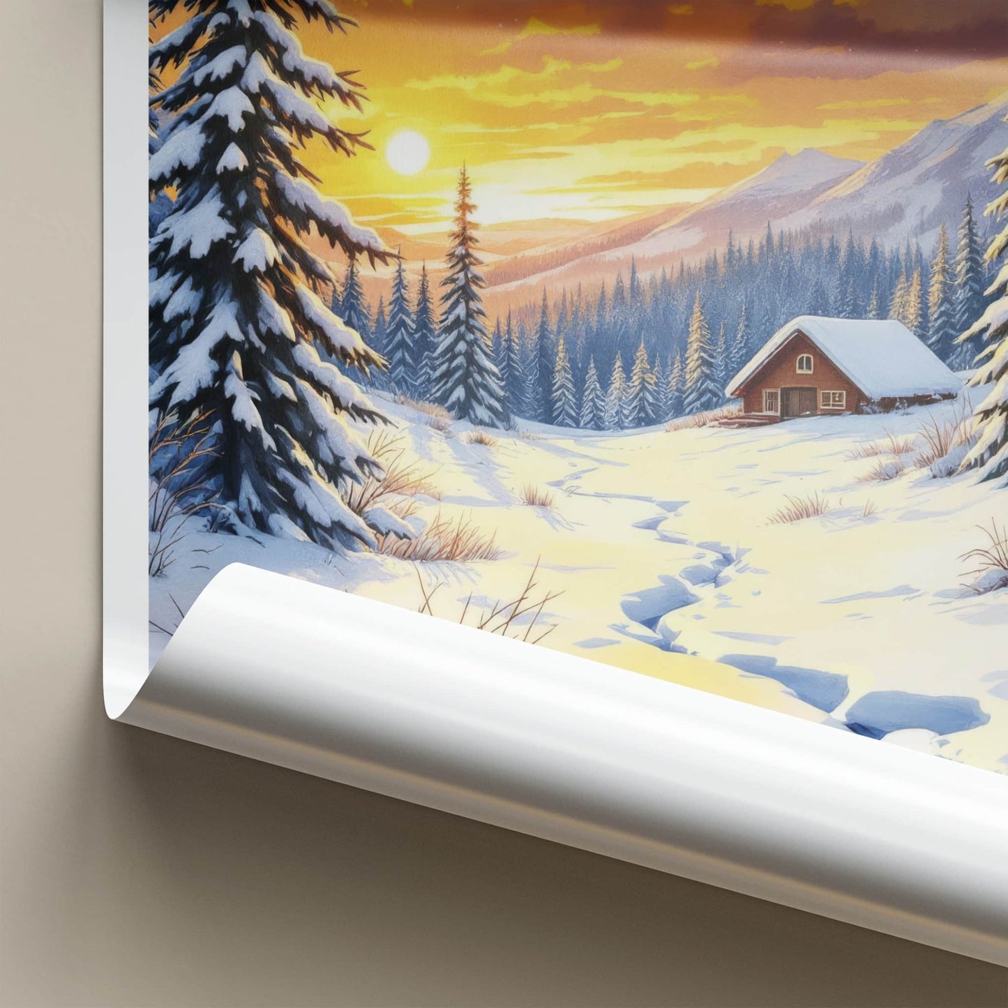 Kakslauttanen Poster - Finland Travel Art - Winter Sunset Cabin Home Decor