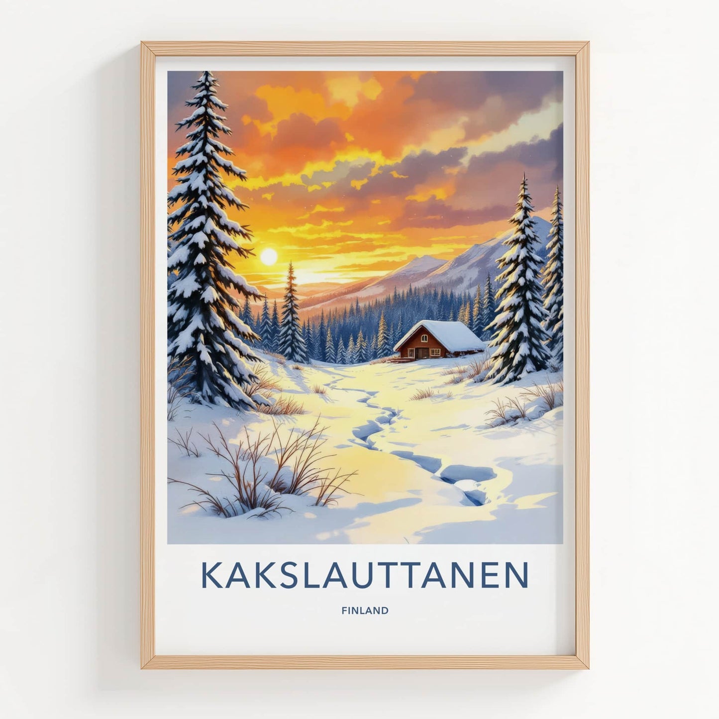 Kakslauttanen Poster - Finland Travel Art - Winter Sunset Cabin Home Decor