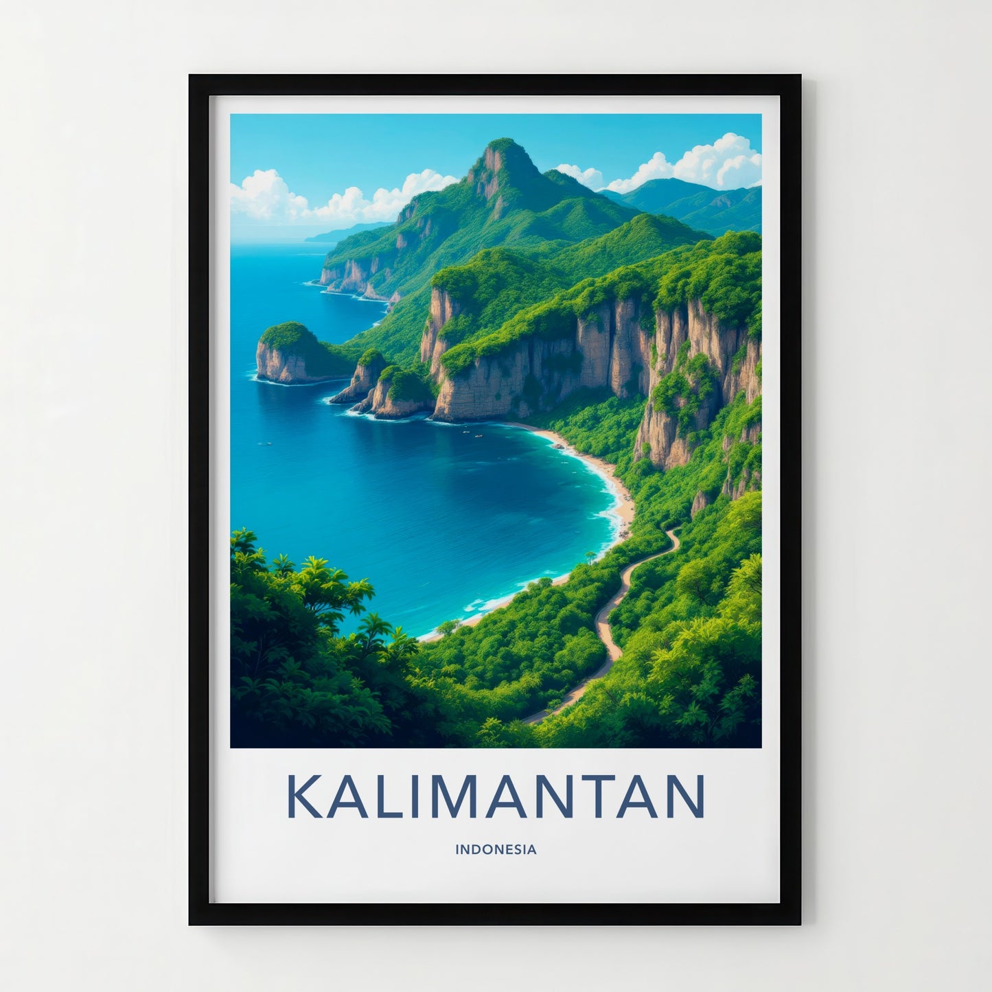 Kalimantan Poster - Indonesia Travel Art - Lush Coastal Cliffs Wall Decor