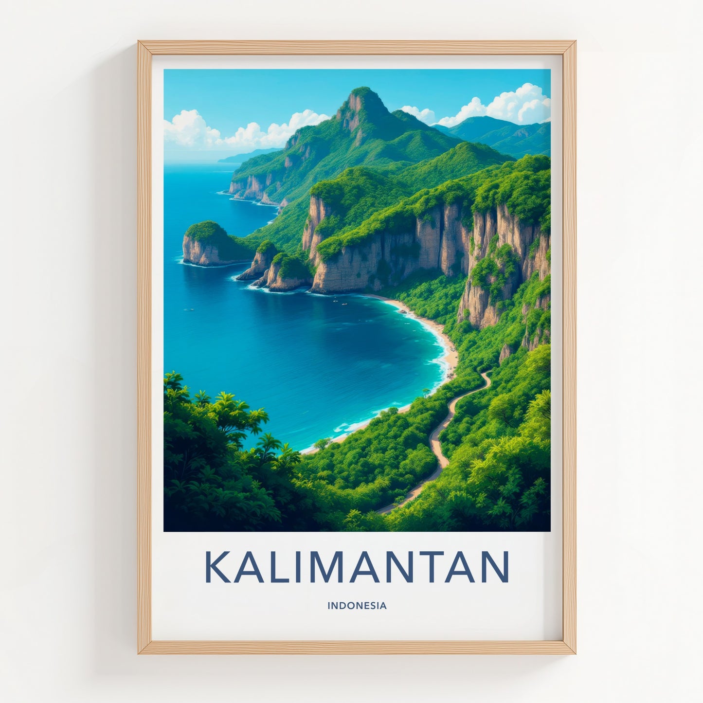 Kalimantan Poster - Indonesia Travel Art - Lush Coastal Cliffs Wall Decor
