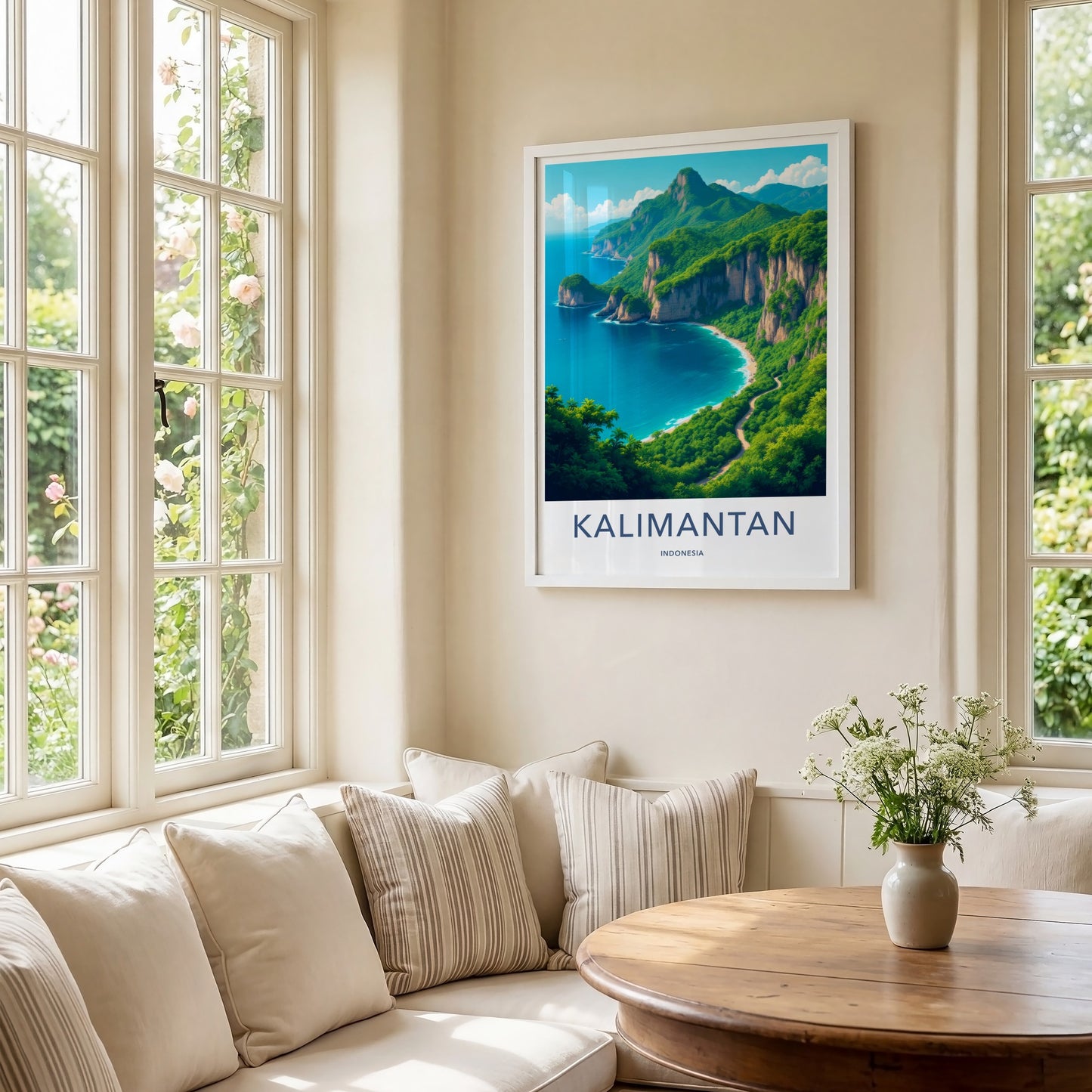 Kalimantan Poster - Indonesia Travel Art - Lush Coastal Cliffs Wall Decor