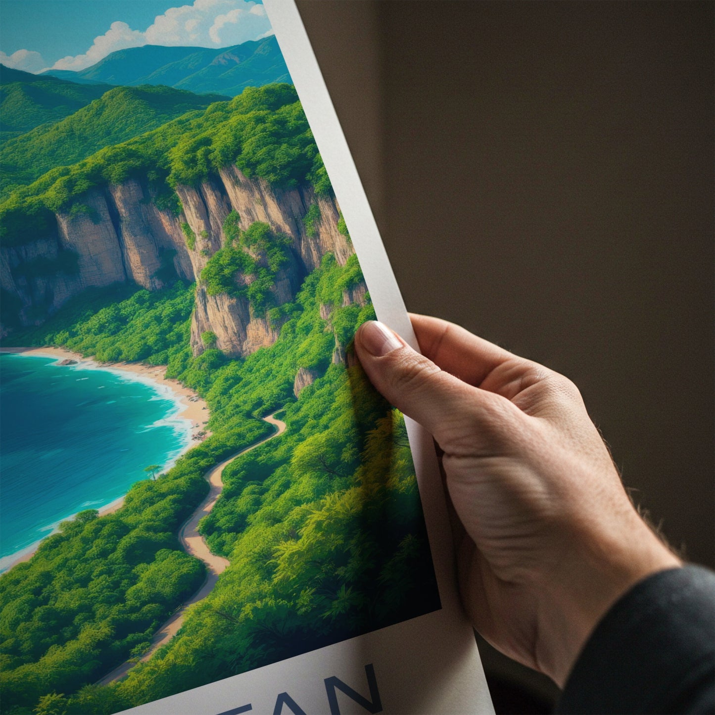 Kalimantan Poster - Indonesia Travel Art - Lush Coastal Cliffs Wall Decor