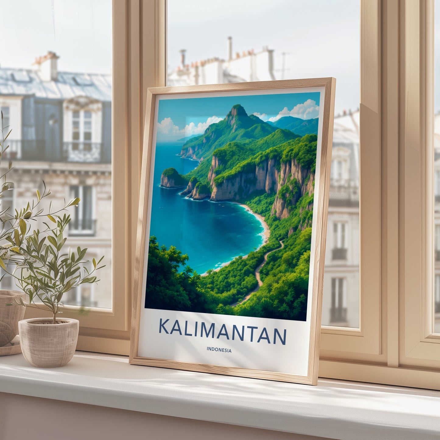 Kalimantan Poster - Indonesia Travel Art - Lush Coastal Cliffs Wall Decor