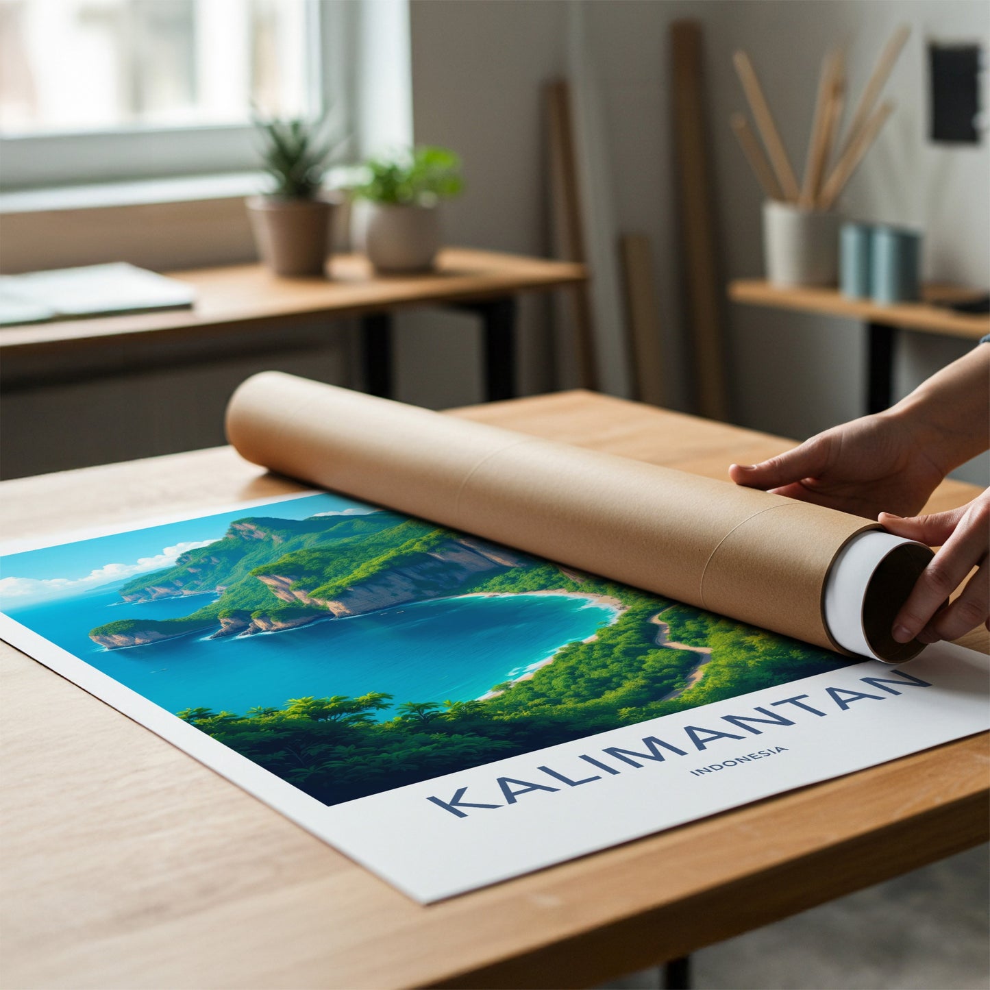 Kalimantan Poster - Indonesia Travel Art - Lush Coastal Cliffs Wall Decor
