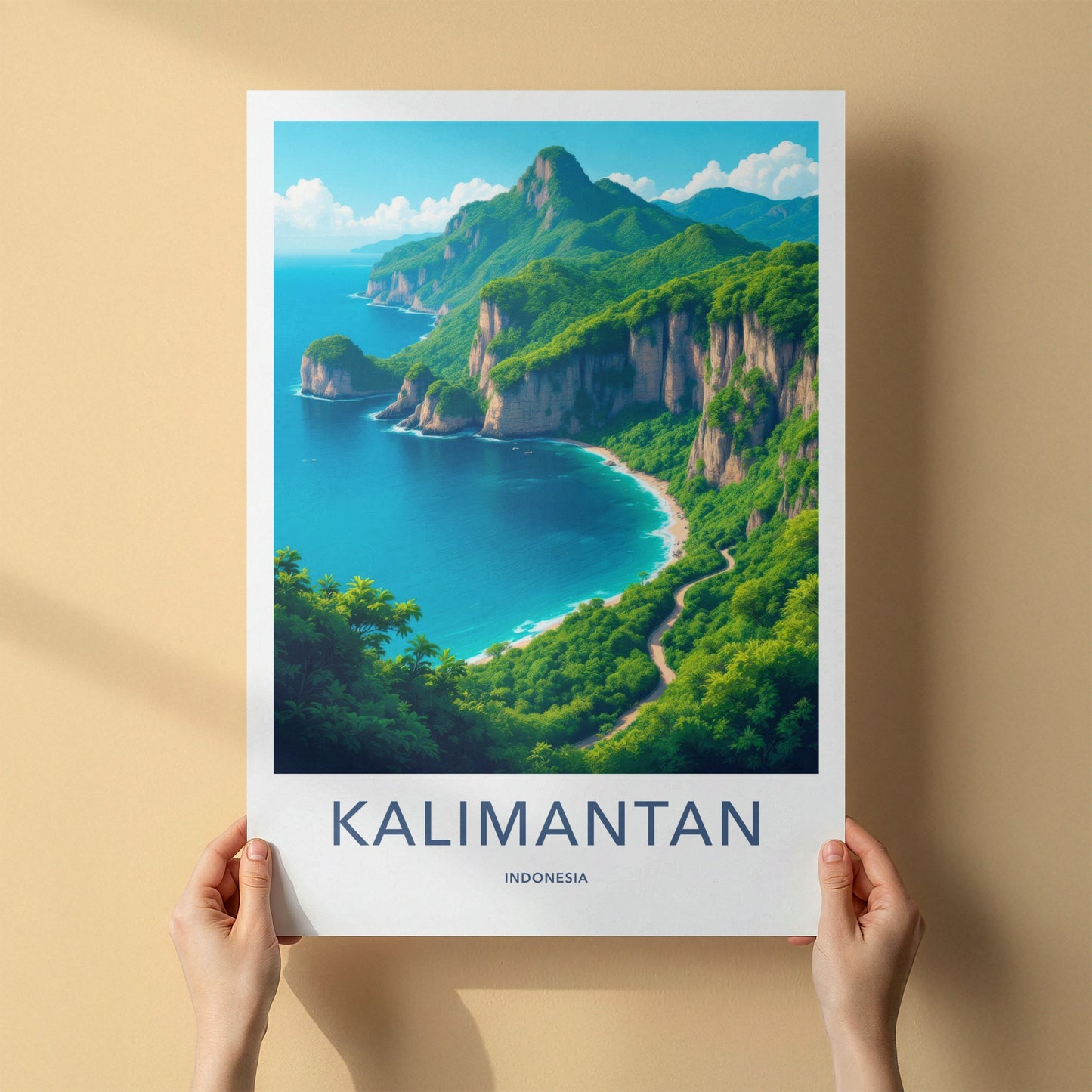 Kalimantan Poster - Indonesia Travel Art - Lush Coastal Cliffs Wall Decor