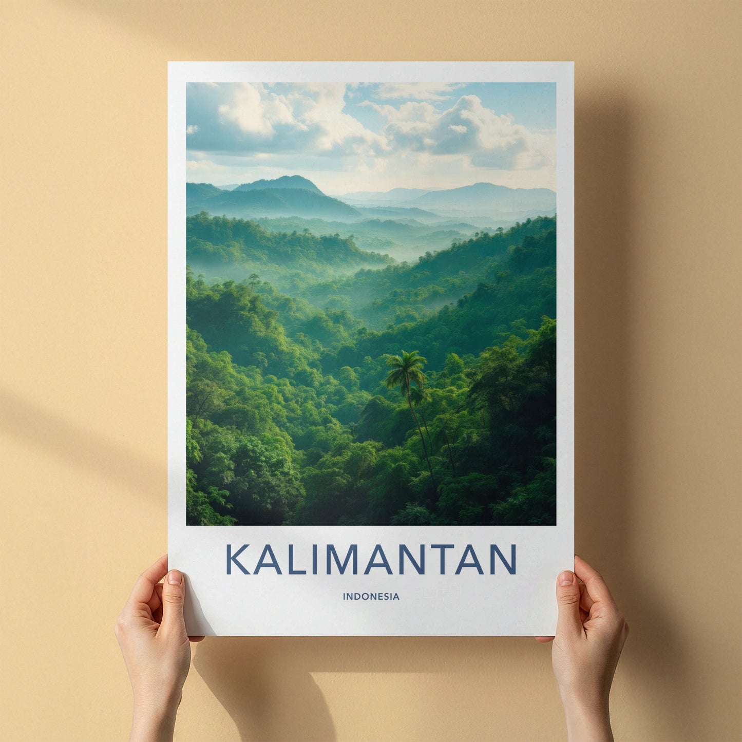 Kalimantan Poster - Indonesia Travel Art - Misty Forest Valley Home Decor