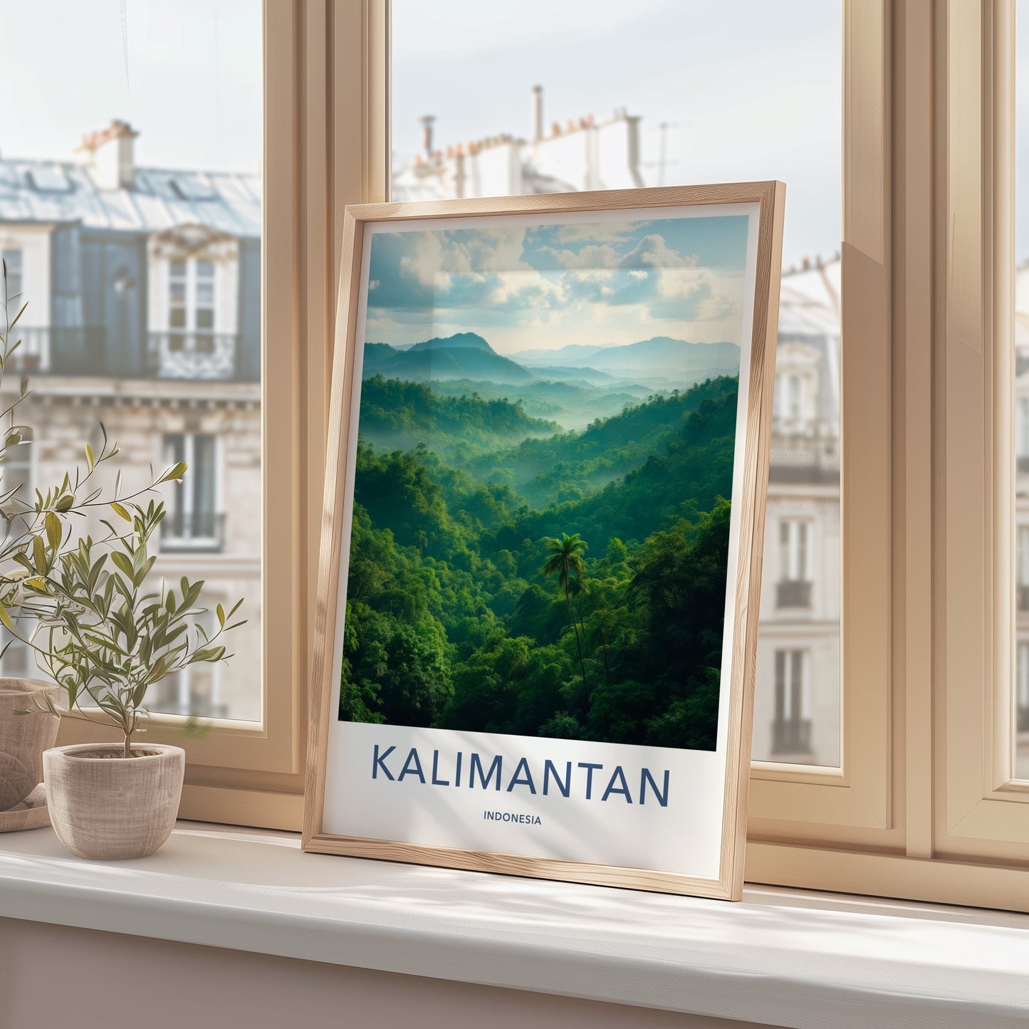Kalimantan Poster - Indonesia Travel Art - Misty Forest Valley Home Decor