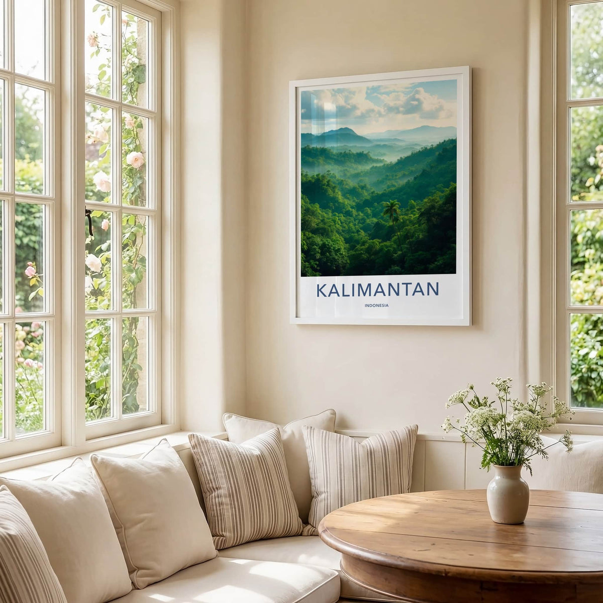 Kalimantan Poster - Indonesia Travel Art - Misty Forest Valley Home Decor