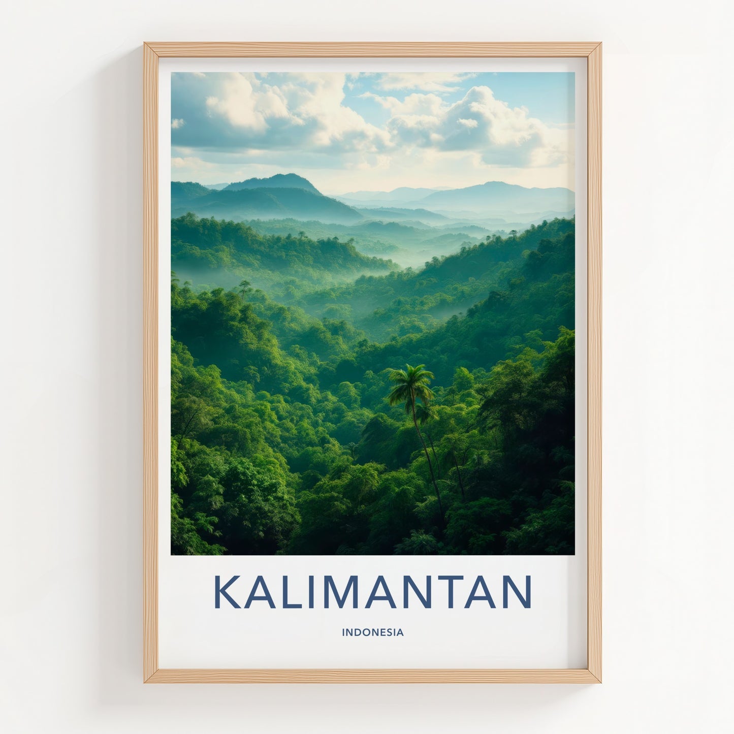 Kalimantan Poster - Indonesia Travel Art - Misty Forest Valley Home Decor