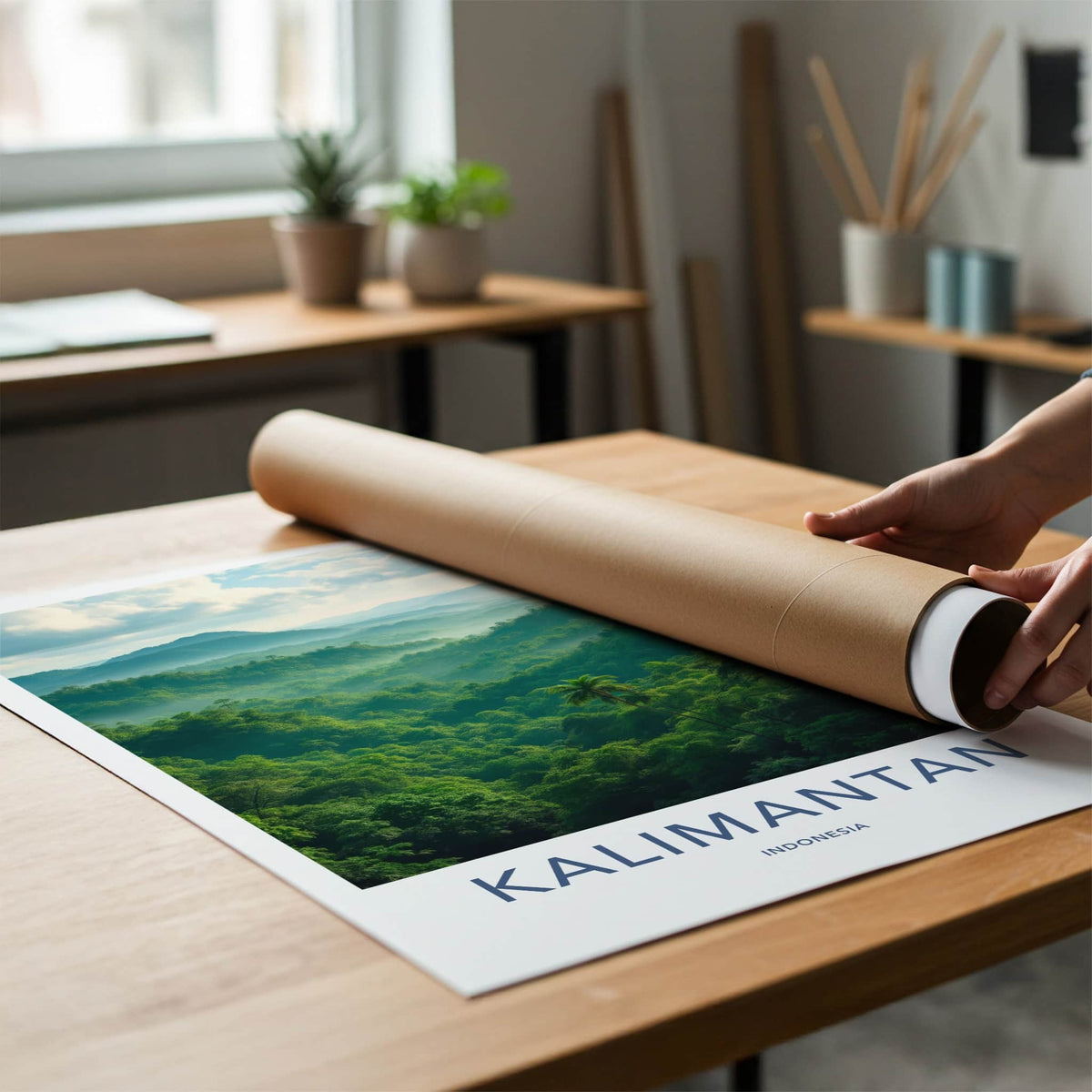 Kalimantan Poster - Indonesia Travel Art - Misty Forest Valley Home Decor