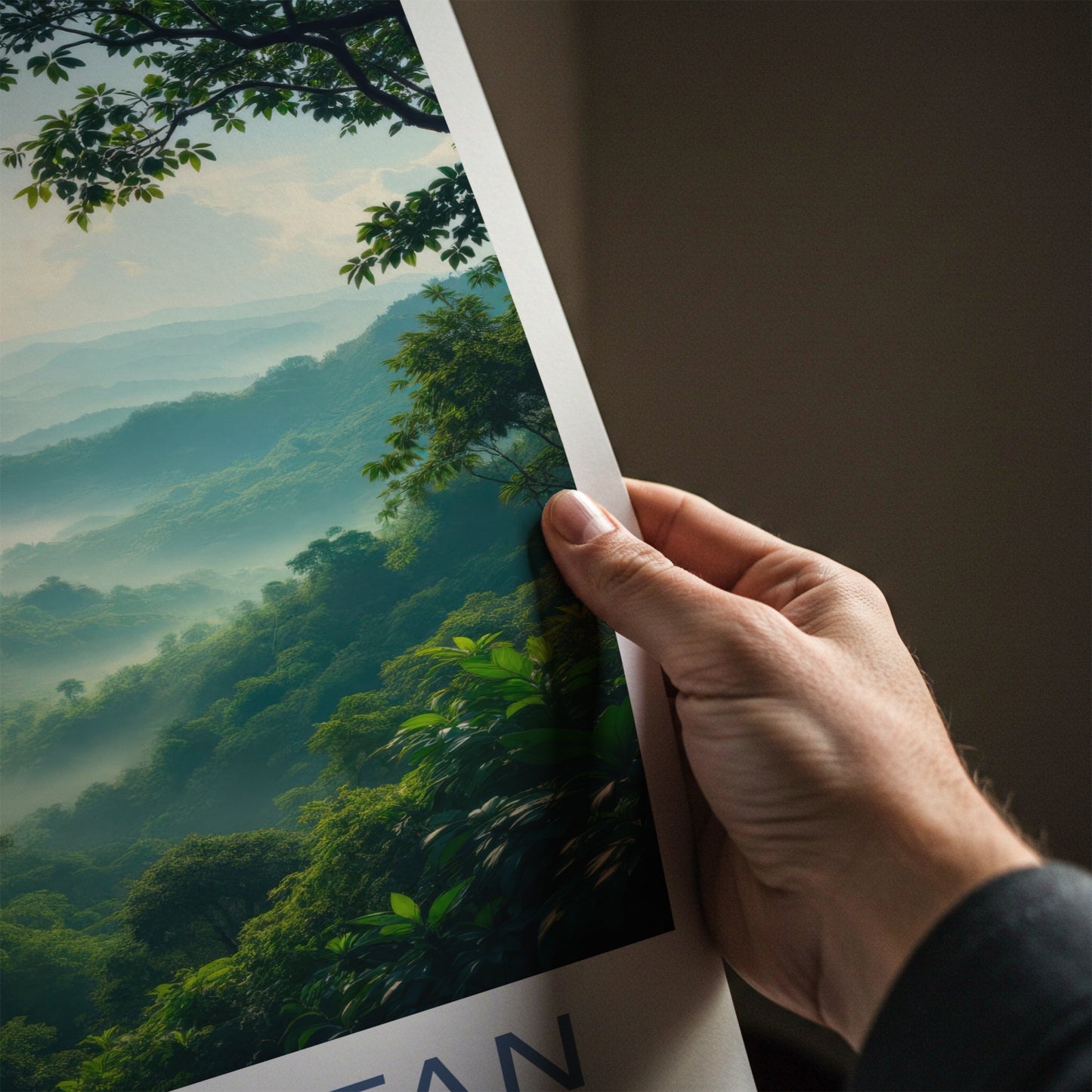 Kalimantan Poster - Indonesia Travel Art - Misty Green Mountains Home Decor