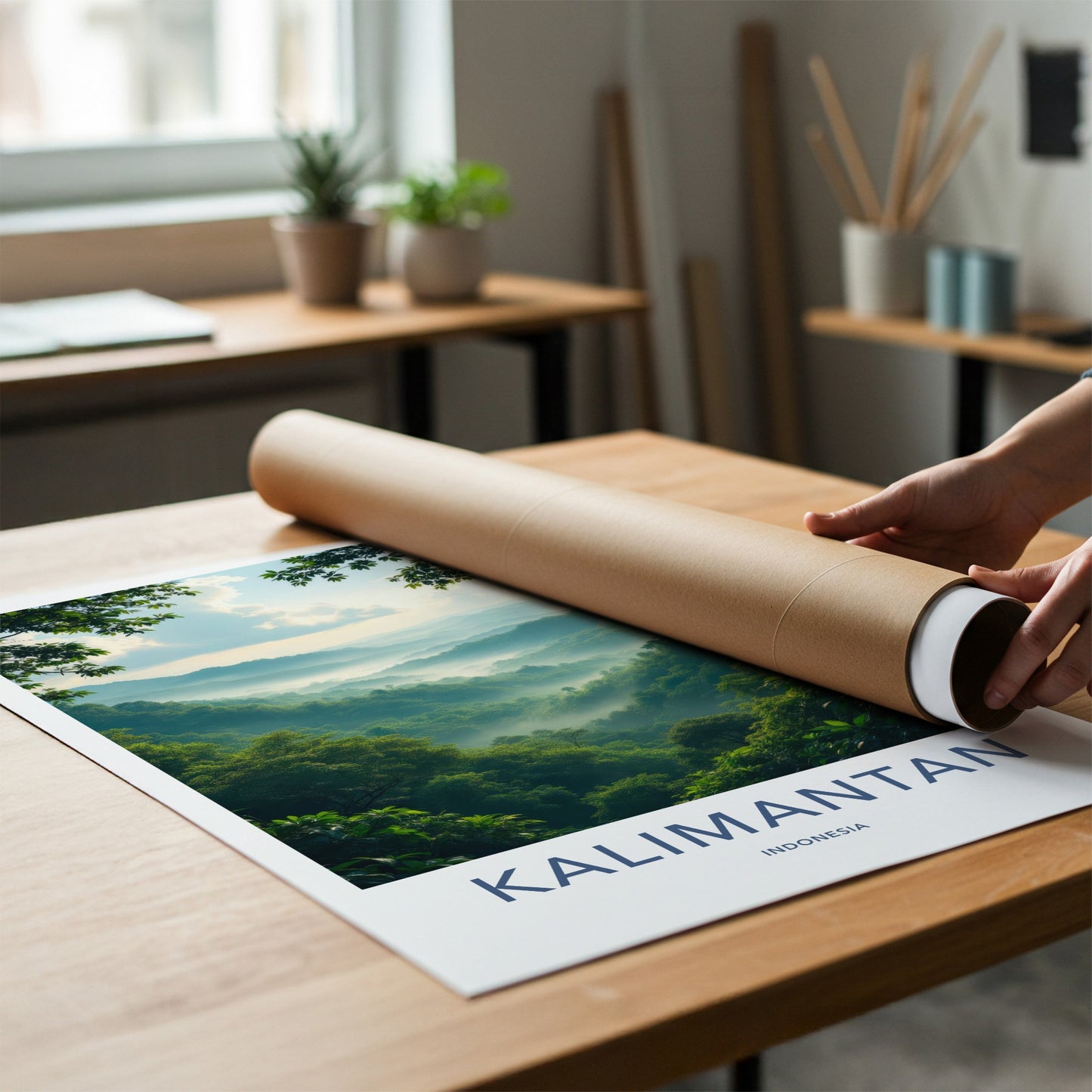 Kalimantan Poster - Indonesia Travel Art - Misty Green Mountains Home Decor
